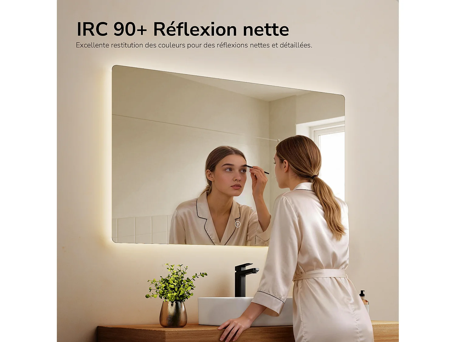 EMKE Miroir de salle de bain LED rectangulaire 100x60 cm tactile