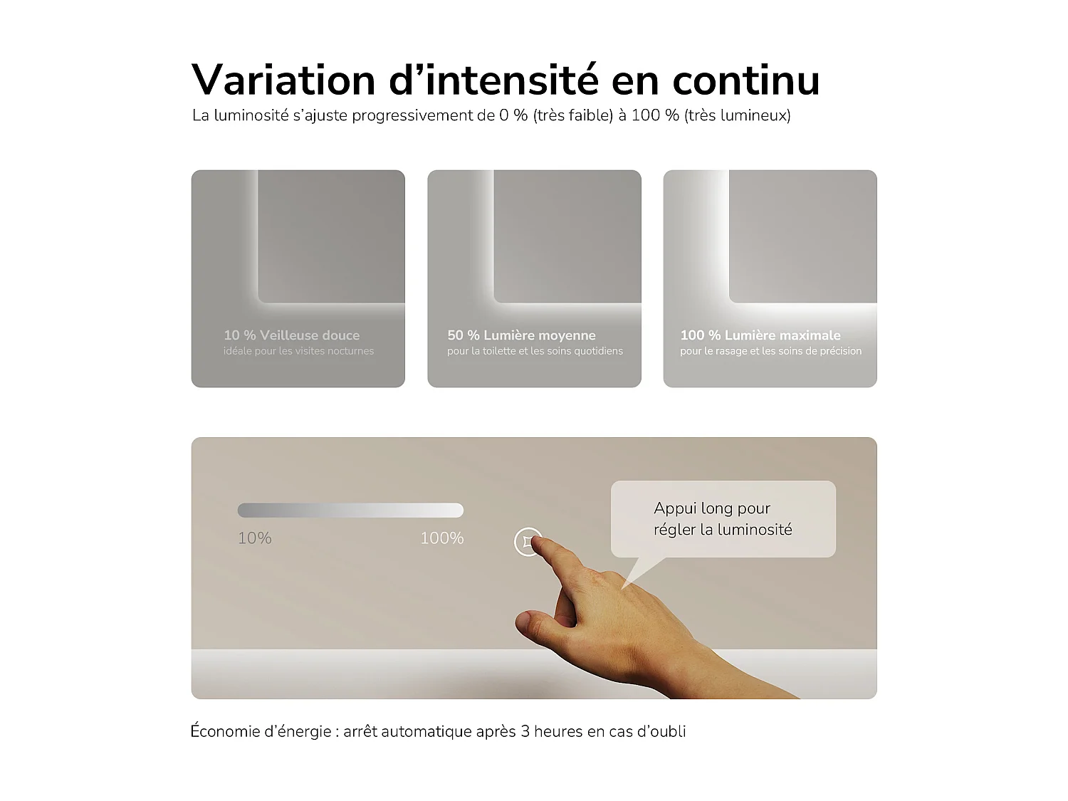 EMKE Miroir de salle de bain LED rectangulaire 100x60 cm tactile