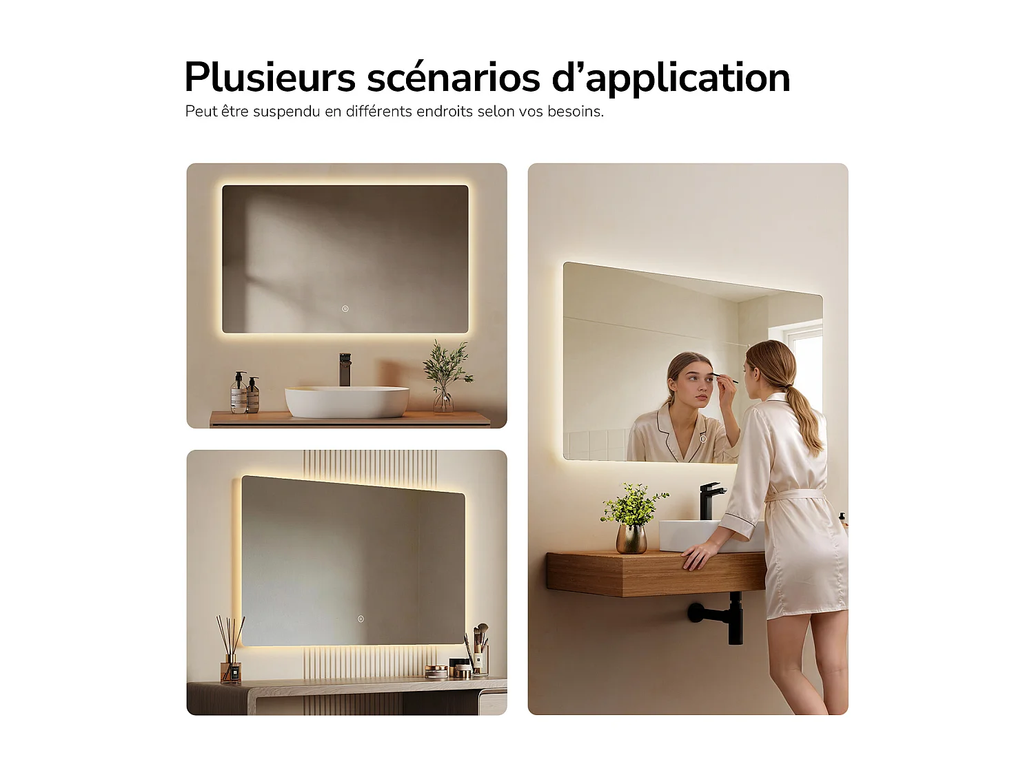 EMKE Miroir de salle de bain LED rectangulaire 100x60 cm tactile