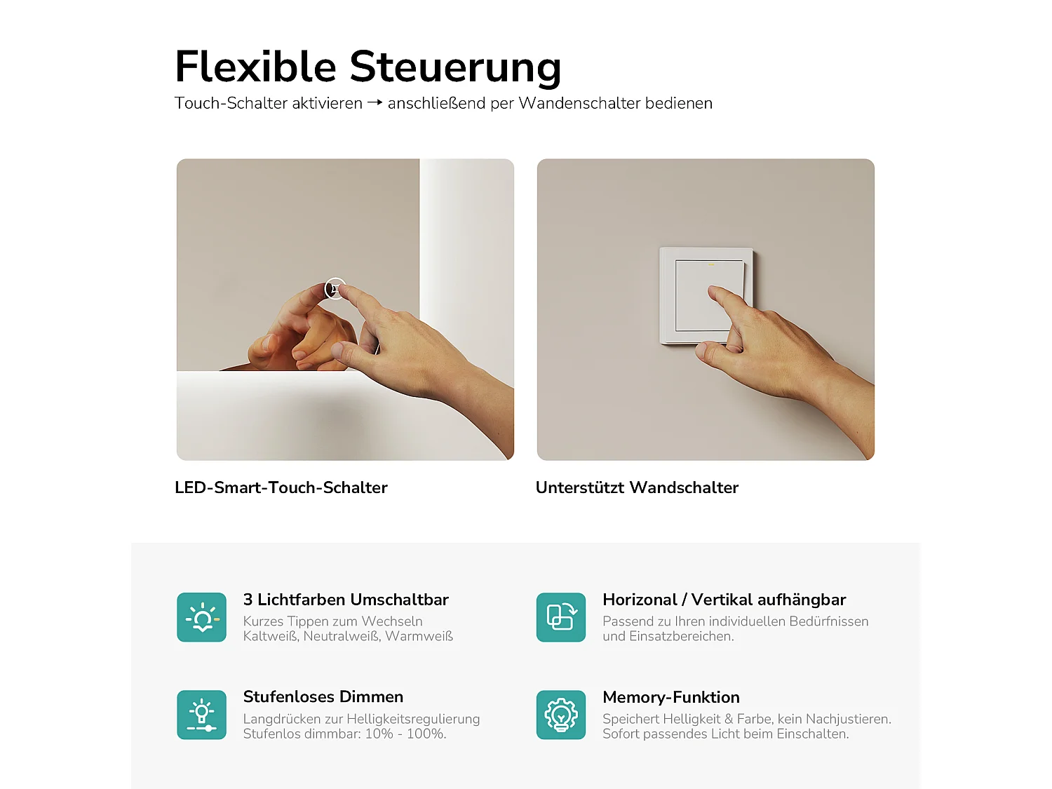 EMKE Specchio LED da Bagno Rettangolare 100 x 60 cm con Comando Touch