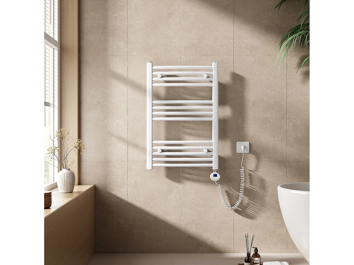 EMKE Elektrische handdoekradiator wit WiFi 75x50cm 300W IP44 thermostaat Tuya app smart life home