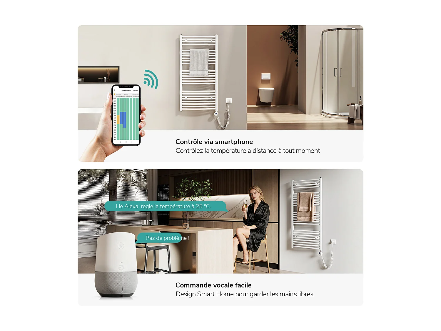 EMKE Elektrische handdoekradiator wit WiFi 75x50cm 300W IP44 thermostaat Tuya app smart life home