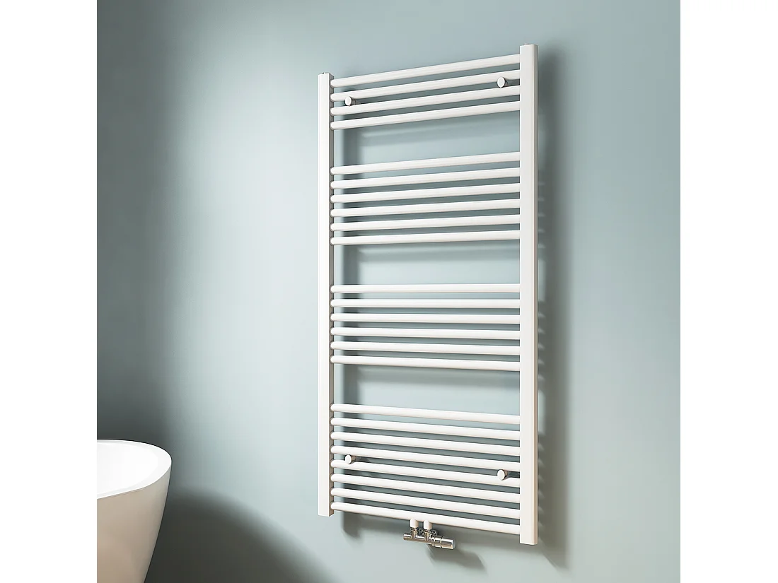 EMKE Handdoekradiator warm water wit 120 x 60 cm 598W midden en zijaansluiting
