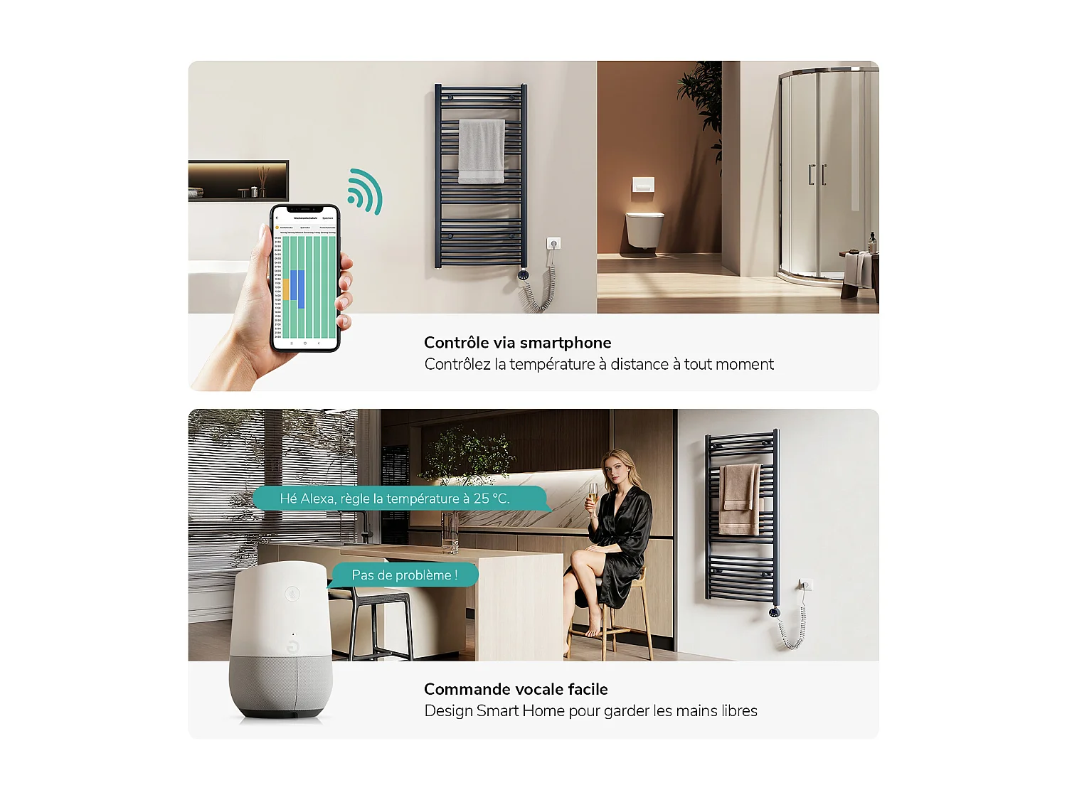 EMKE Elektrischer Handtuchheizkörper anthrazit WiFi 75x60cm 300W IP44 Thermostat Tuya App-Steuerung smart
