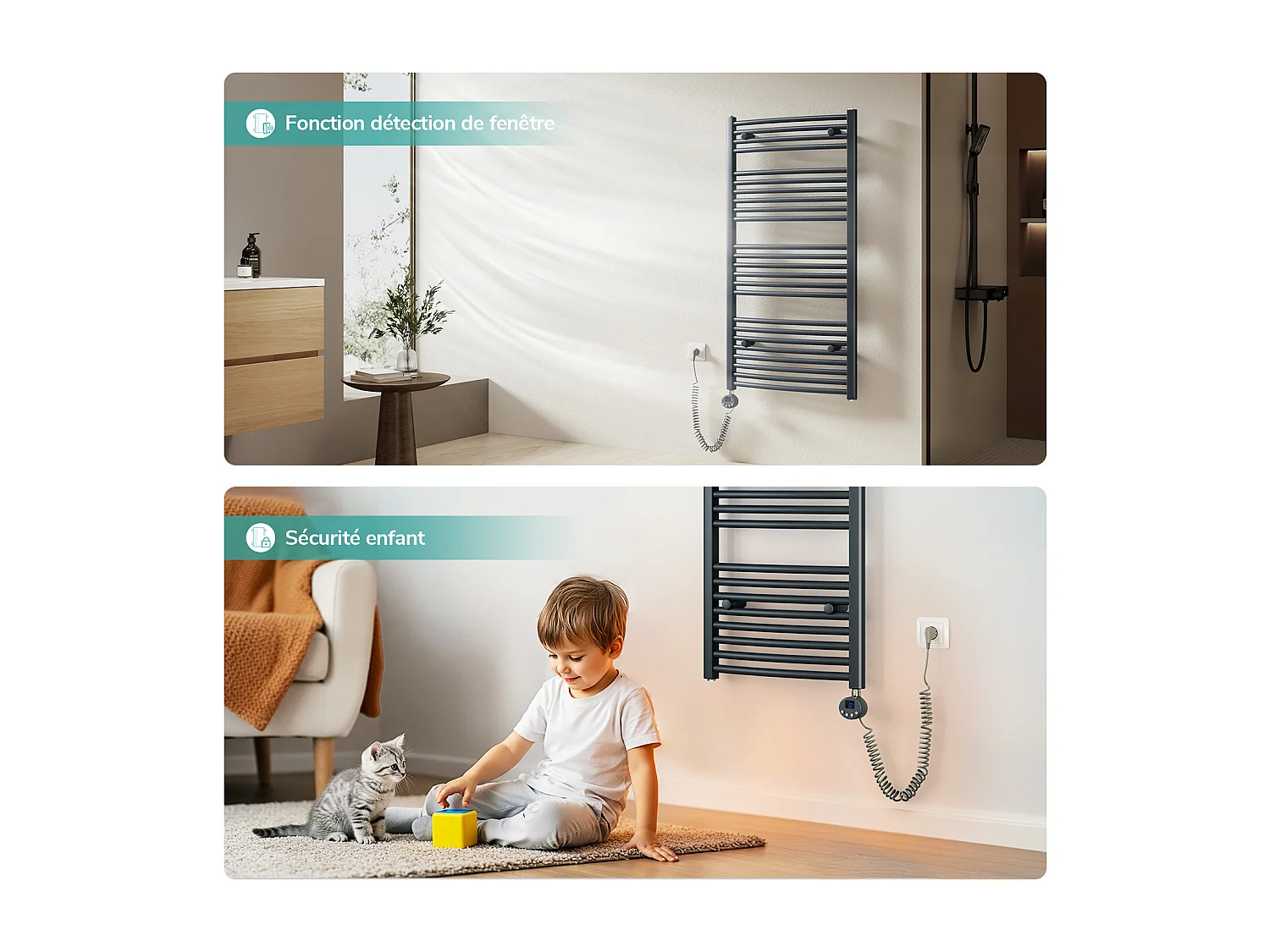 EMKE Elektrischer Handtuchheizkörper anthrazit WiFi 75x60cm 300W IP44 Thermostat Tuya App-Steuerung smart