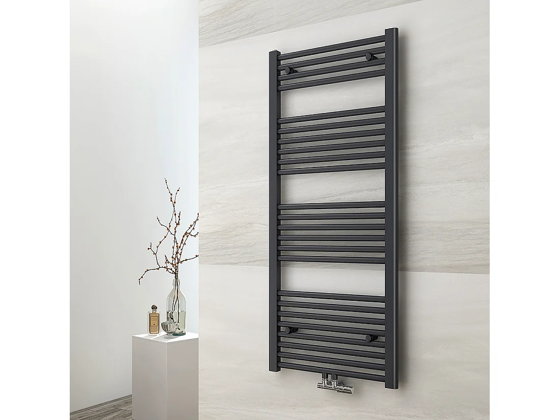 EMKE Radiateur sèche-serviette eau chaude anthracite raccordement central 120 x 50 cm 513Watts