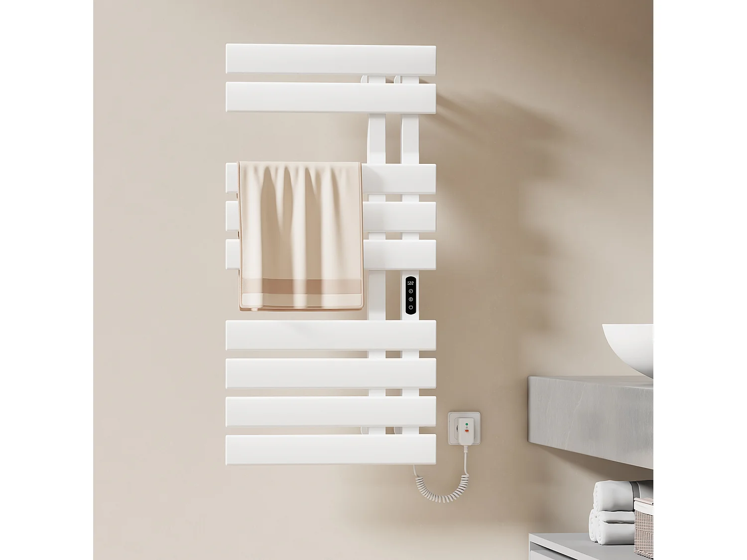 EMKE Elektrische handdoekradiator wit WiFi 100x50cm 320W platte buizen app-bediening smart home