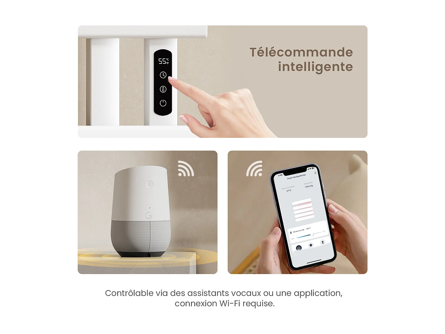 EMKE Elektrische handdoekradiator wit WiFi 100x50cm 320W platte buizen app-bediening smart home