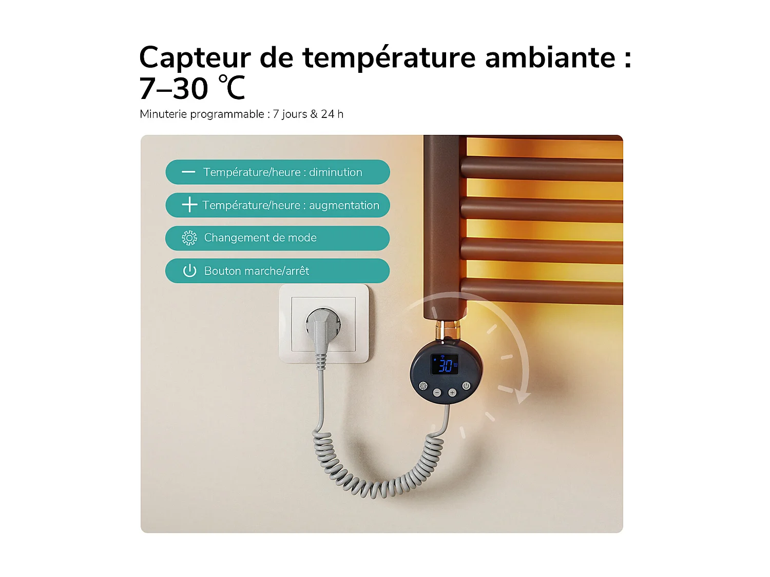 EMKE Elektrischer Handtuchheizkörper anthrazit WiFi 120x60cm 600W IP44 Thermostat Tuya App-Steuerung smart