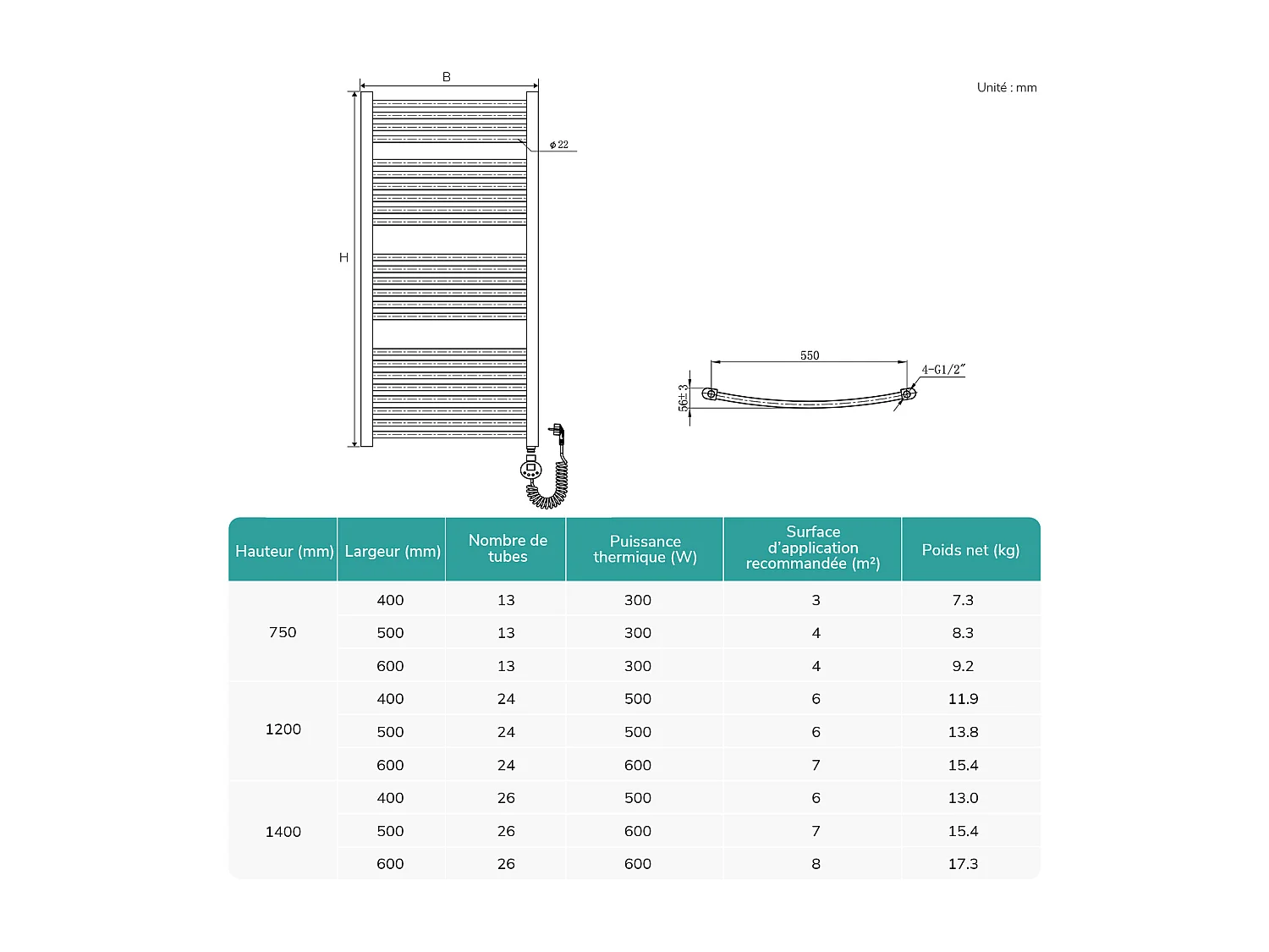 EMKE Elektrischer Handtuchheizkörper anthrazit WiFi 120x60cm 600W IP44 Thermostat Tuya App-Steuerung smart