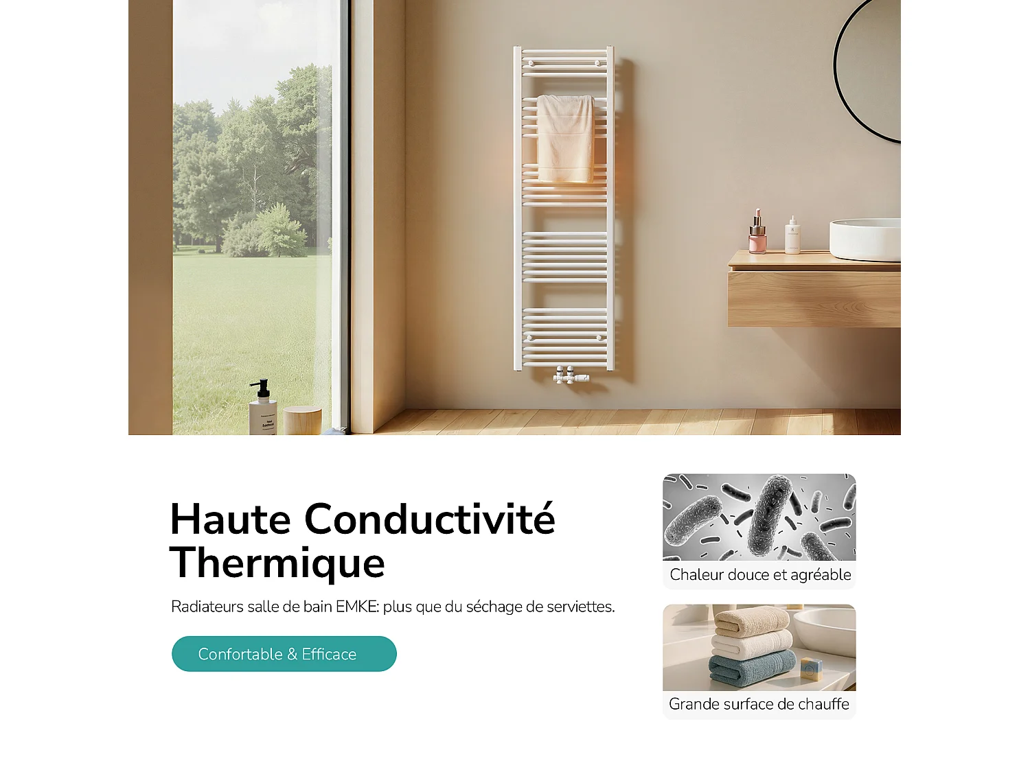 EMKE Handdoekradiator warm water wit 180 x 60 cm 860W midden en zijaansluiting
