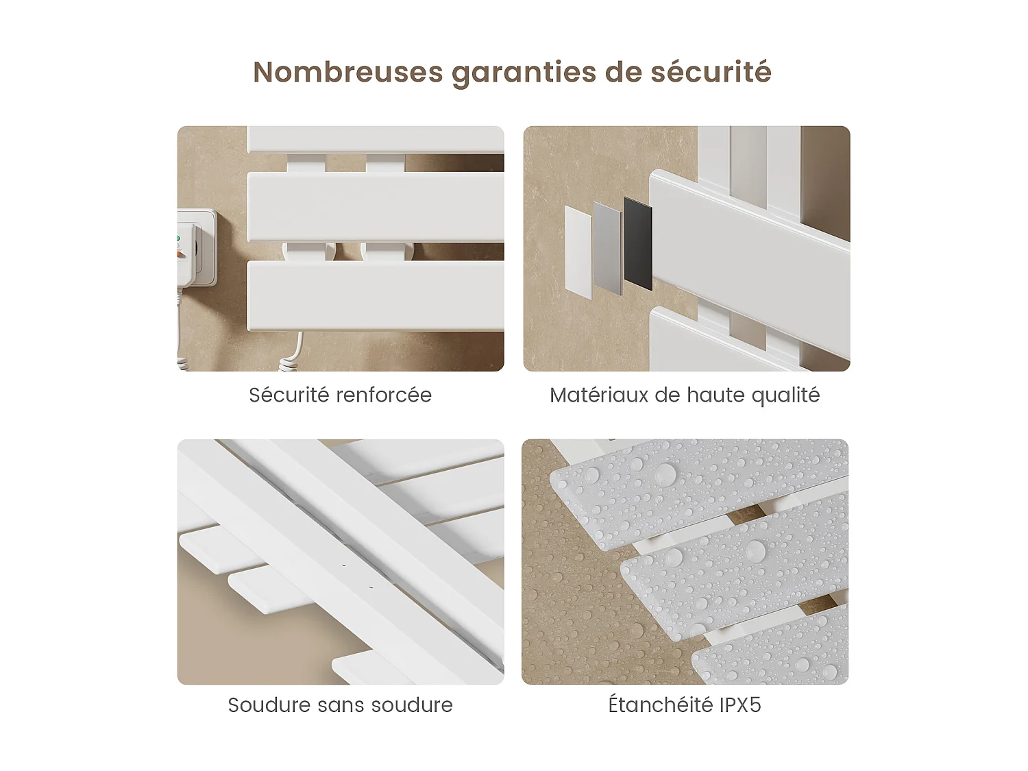 EMKE Elektrische handdoekradiator wit WiFi 85x40cm 230W carbon LCD-scherm app-bediening asymmetrisch