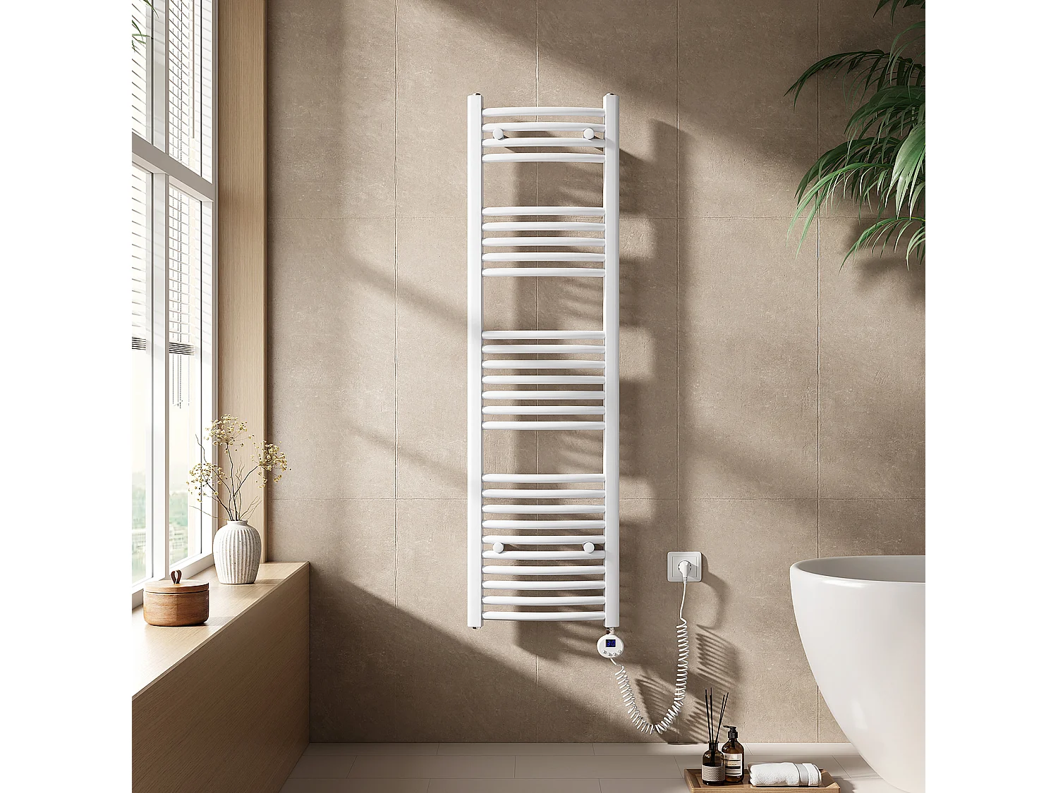 EMKE Elektrische handdoekradiator wit WiFi 140x40cm 500W IP44 thermostaat Tuya app smart life home