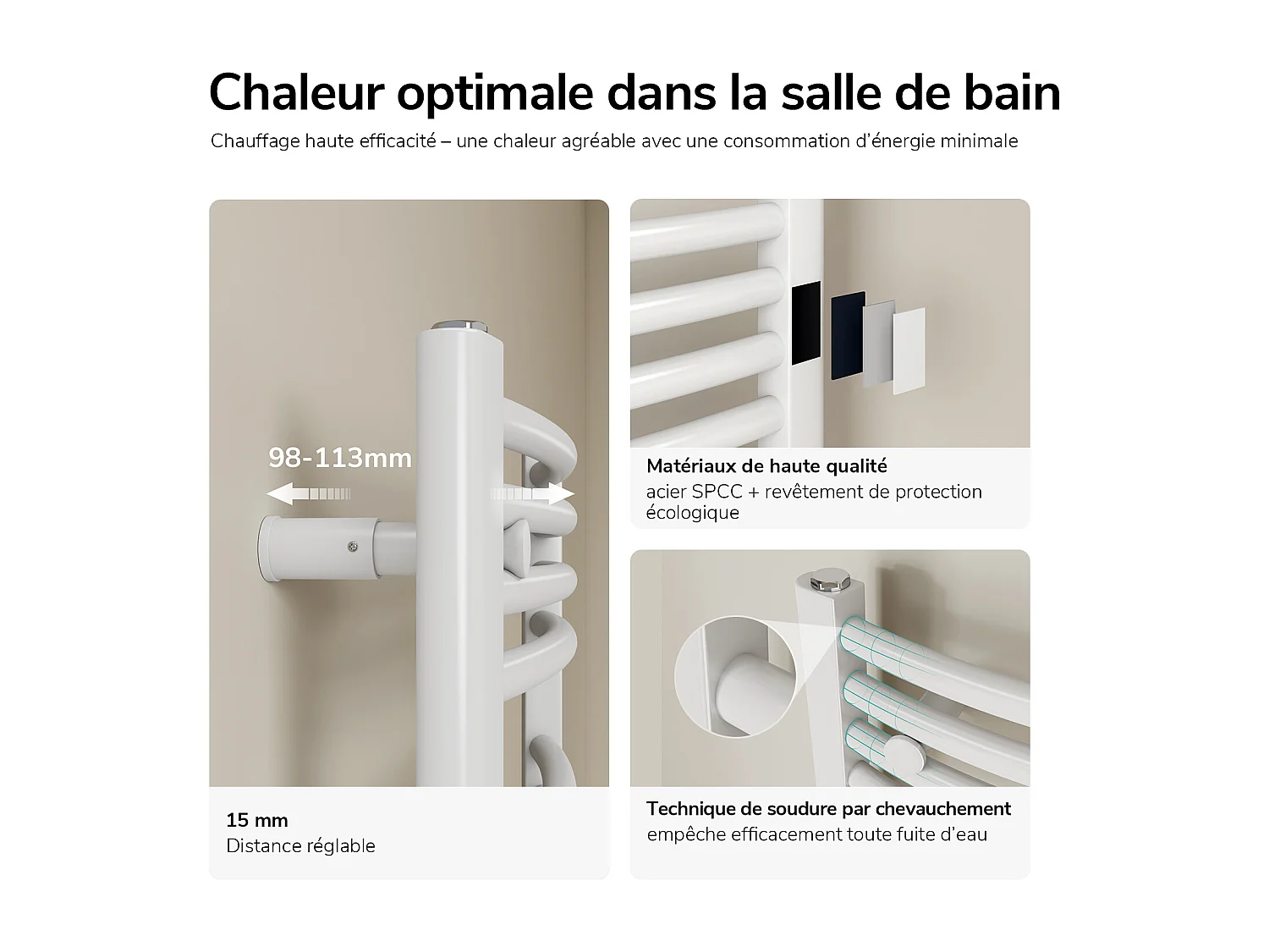 EMKE Elektrische handdoekradiator wit WiFi 140x40cm 500W IP44 thermostaat Tuya app smart life home