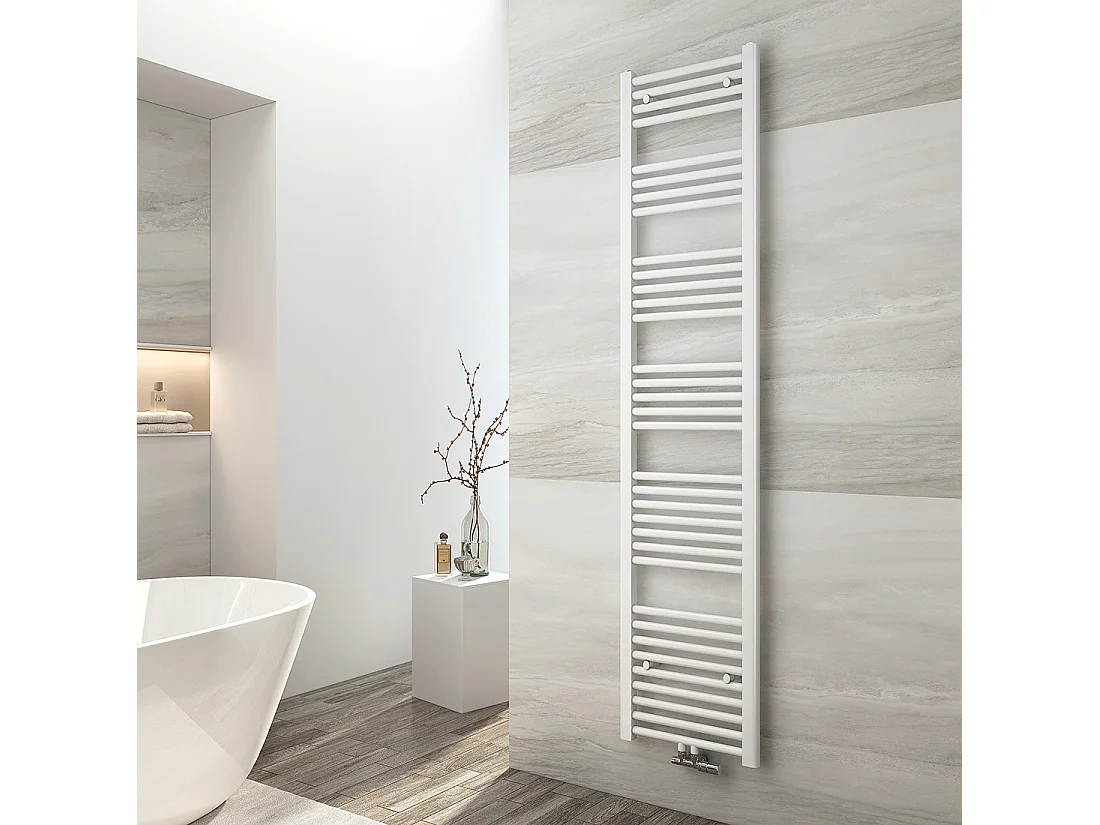 EMKE Radiateur sèche-serviette eau chaude blanc raccordement central 180 x 40 cm 618Watts