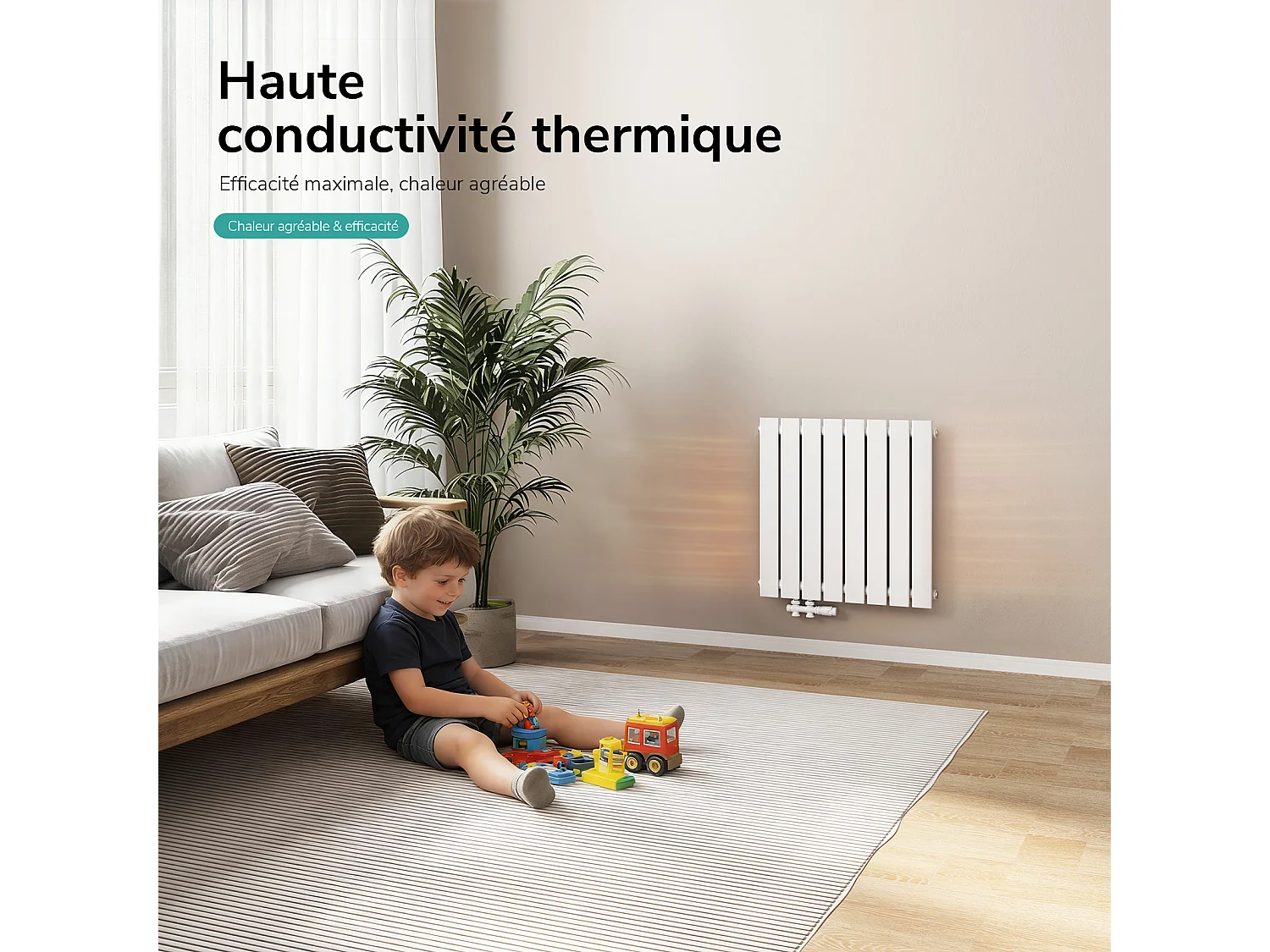 EMKE Radiateur à Eau Chaude, Radiateur plat seule couche connexion latérale, Blanc 63x62cm