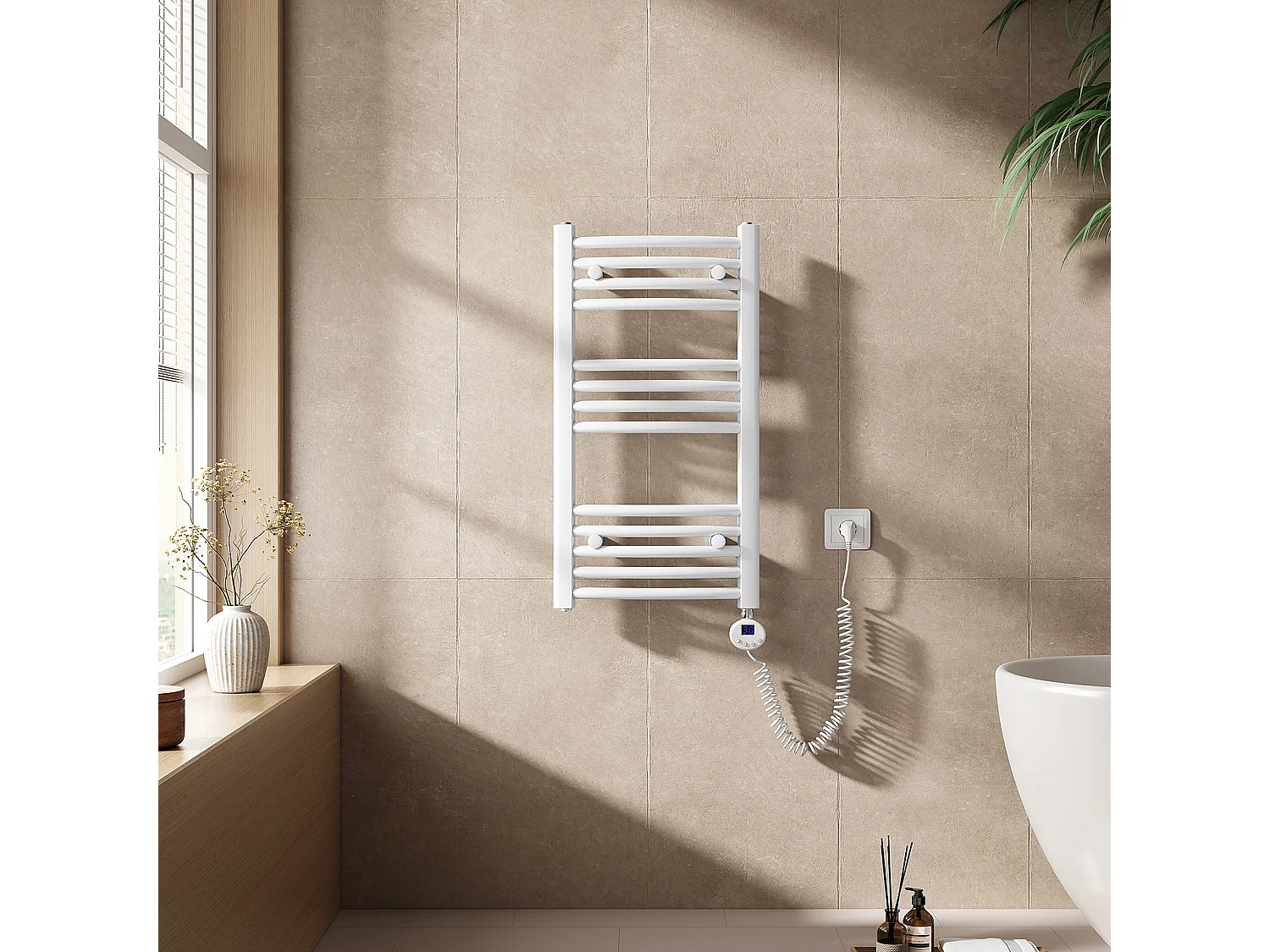 EMKE Elektrische handdoekradiator wit WiFi 75x40cm 300W IP44 thermostaat Tuya app smart life home