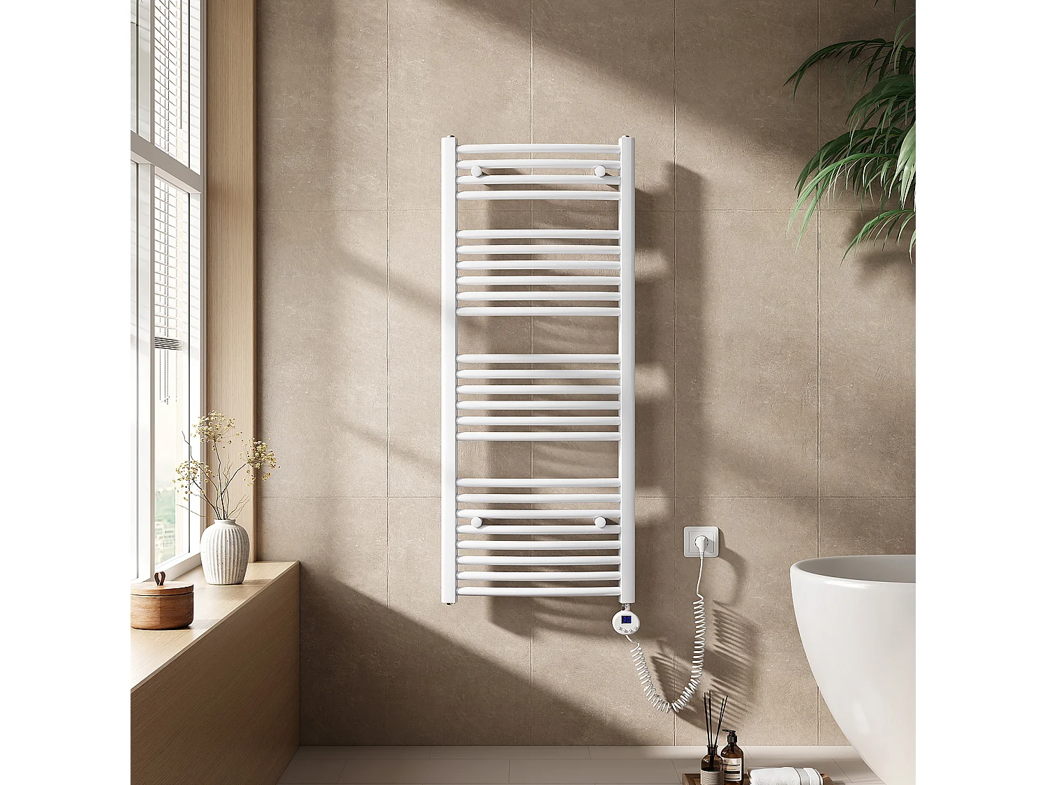 EMKE Elektrische handdoekradiator wit WiFi 120x40cm 500W IP44 thermostaat Tuya app smart life home