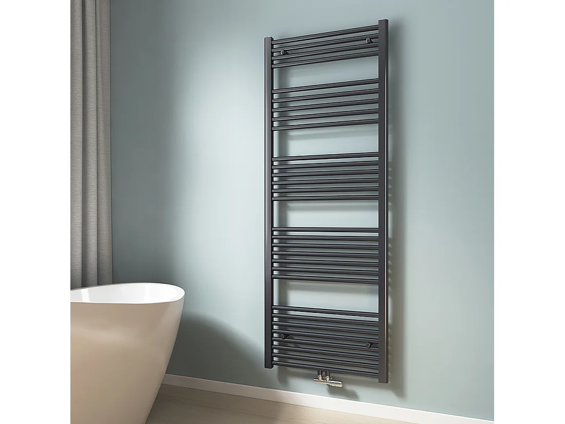 EMKE Handdoekradiator warm water antraciet 160 x 60 cm 761W midden en zijaansluiting