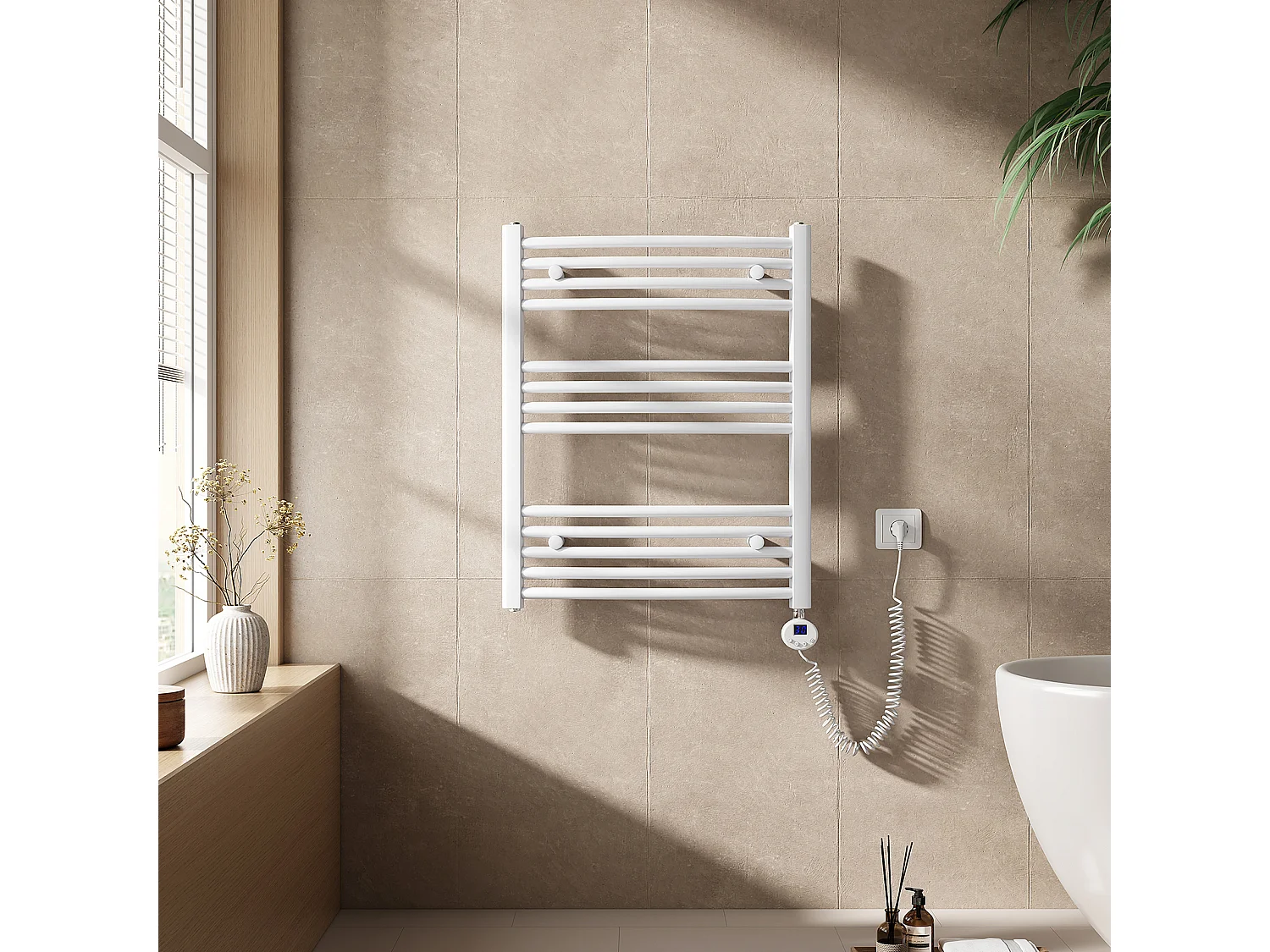 EMKE Elektrische handdoekradiator wit WiFi 75x60cm 300W IP44 thermostaat Tuya app smart life home