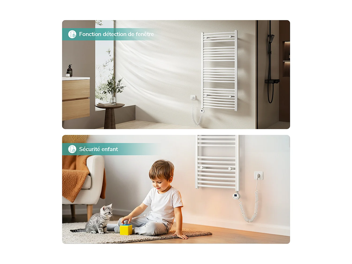 EMKE Elektrische handdoekradiator wit WiFi 75x60cm 300W IP44 thermostaat Tuya app smart life home