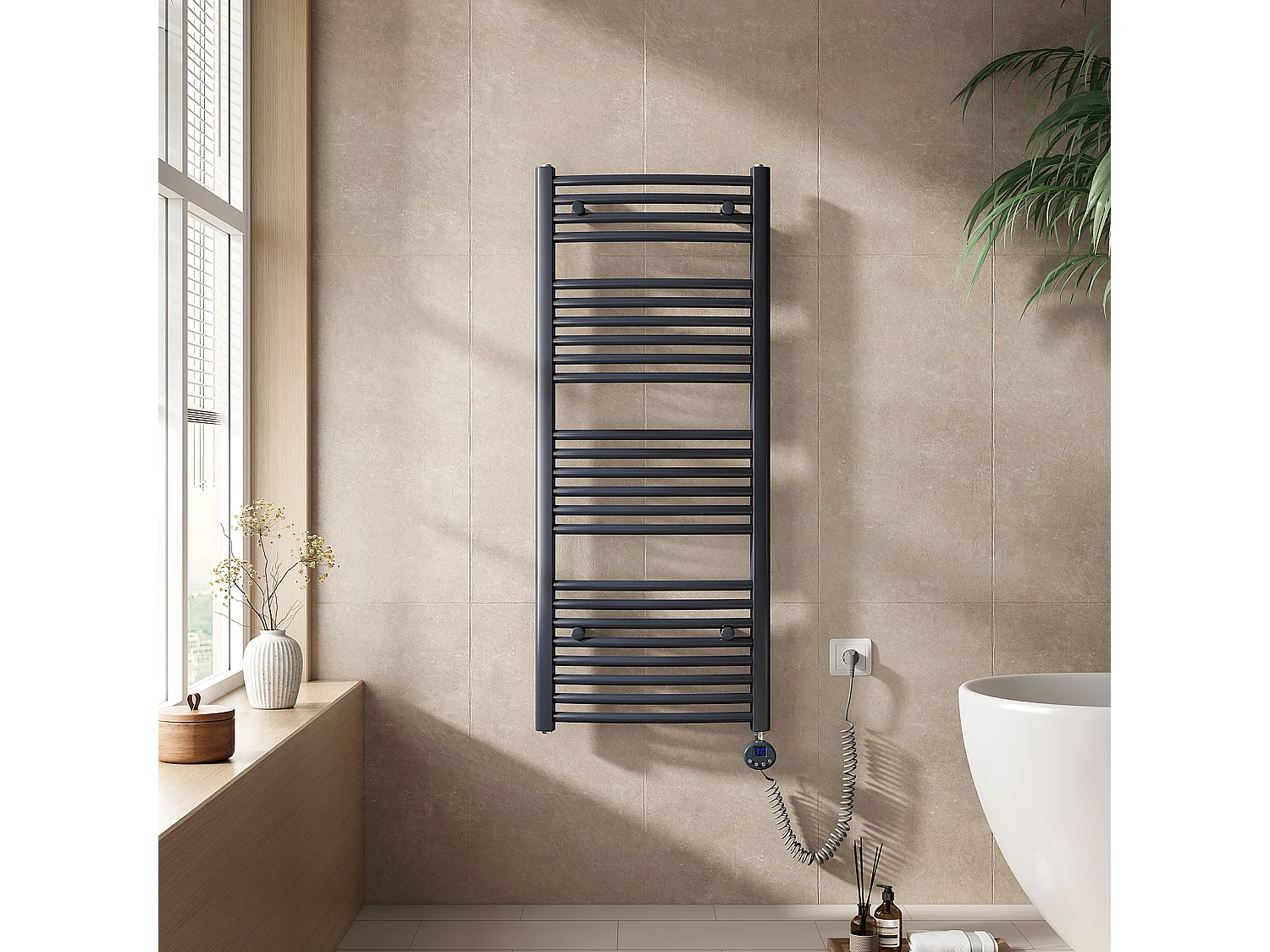 EMKE Elektrische handdoekradiator antraciet WiFi 120x40cm 500W IP44 thermostaat Tuya app smart life home