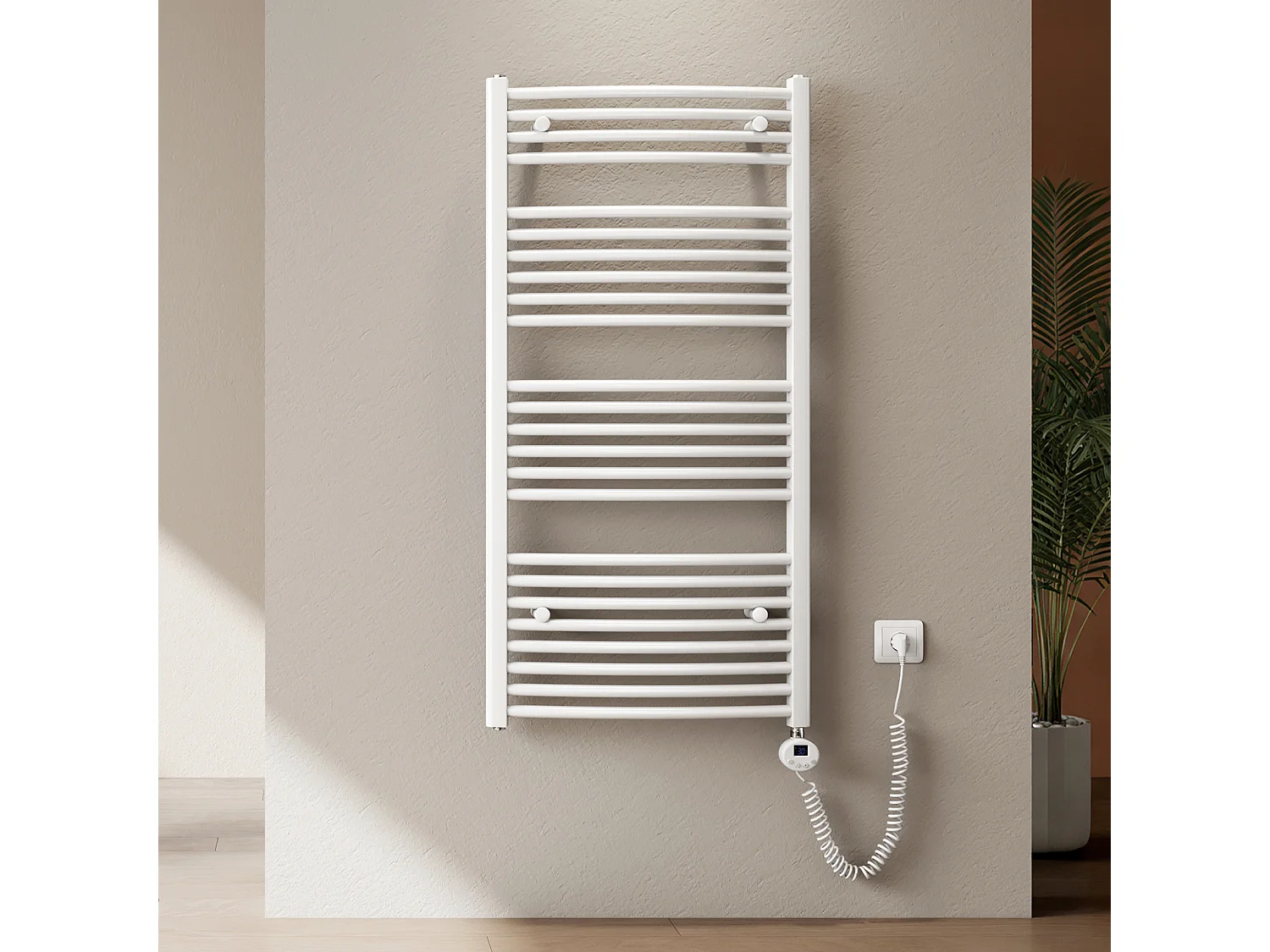 EMKE Elektrische handdoekradiator wit WiFi 120x40cm 500W IP44 thermostaat Tuya app smart life home