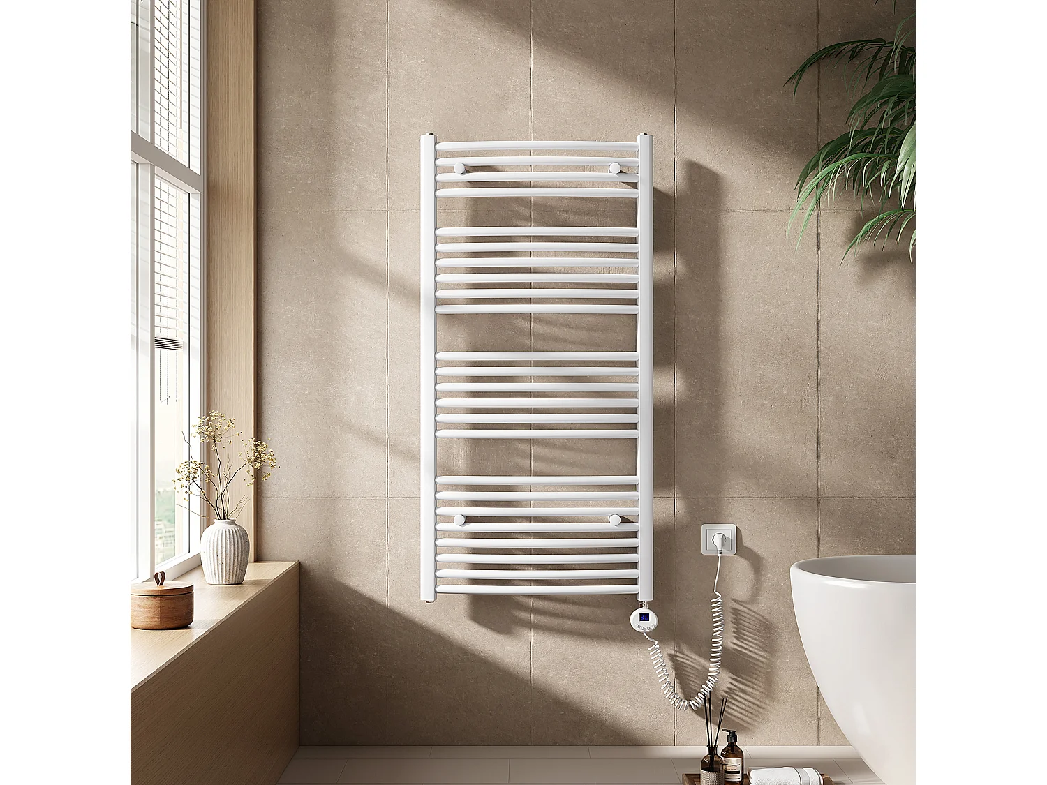EMKE Elektrische handdoekradiator wit WiFi 120x60cm 600W IP44 thermostaat Tuya app smart life home