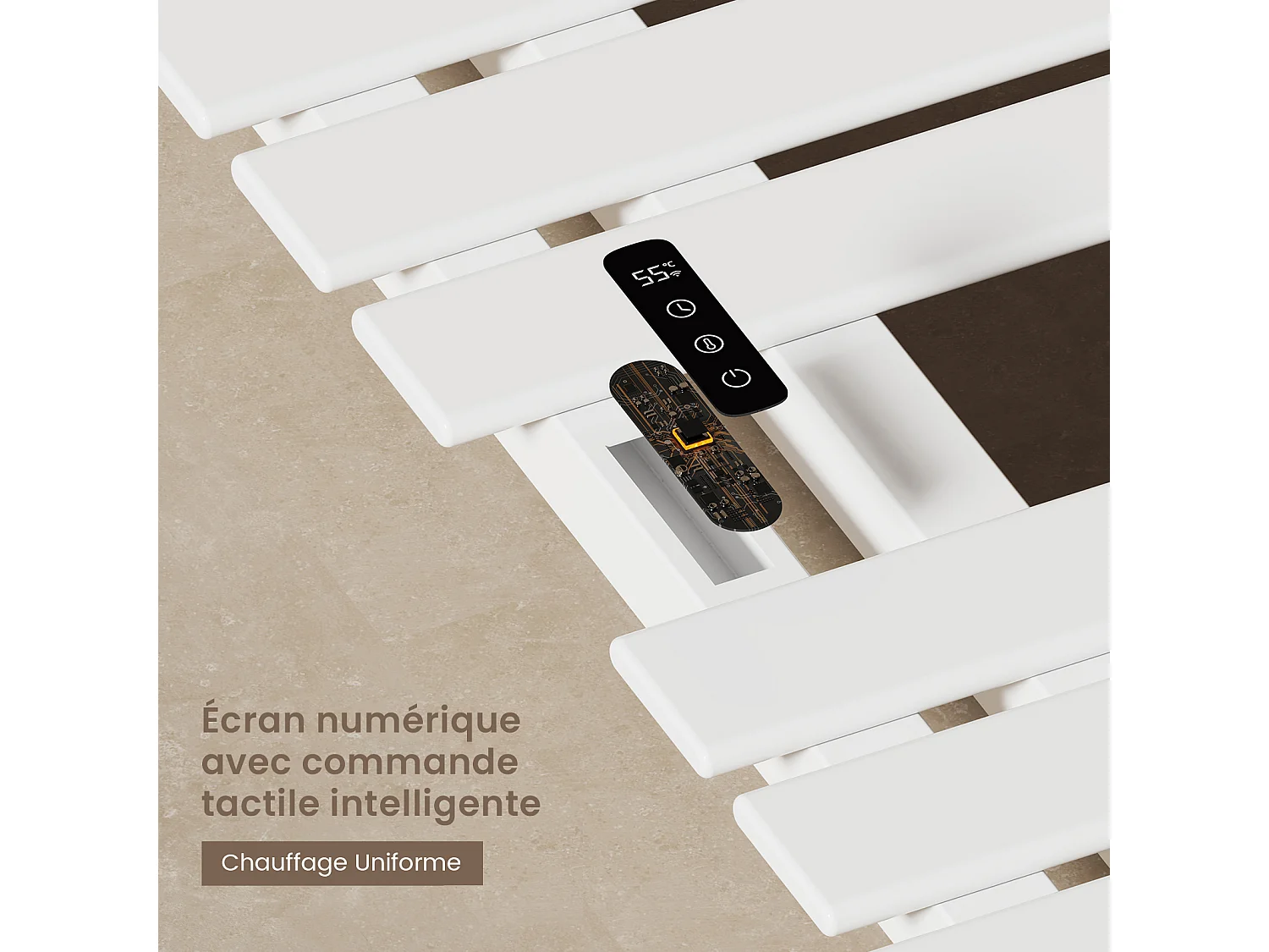 EMKE Elektrische handdoekradiator wit WiFi 130x50cm 440W carbon LCD-scherm app-bediening asymmetrisch