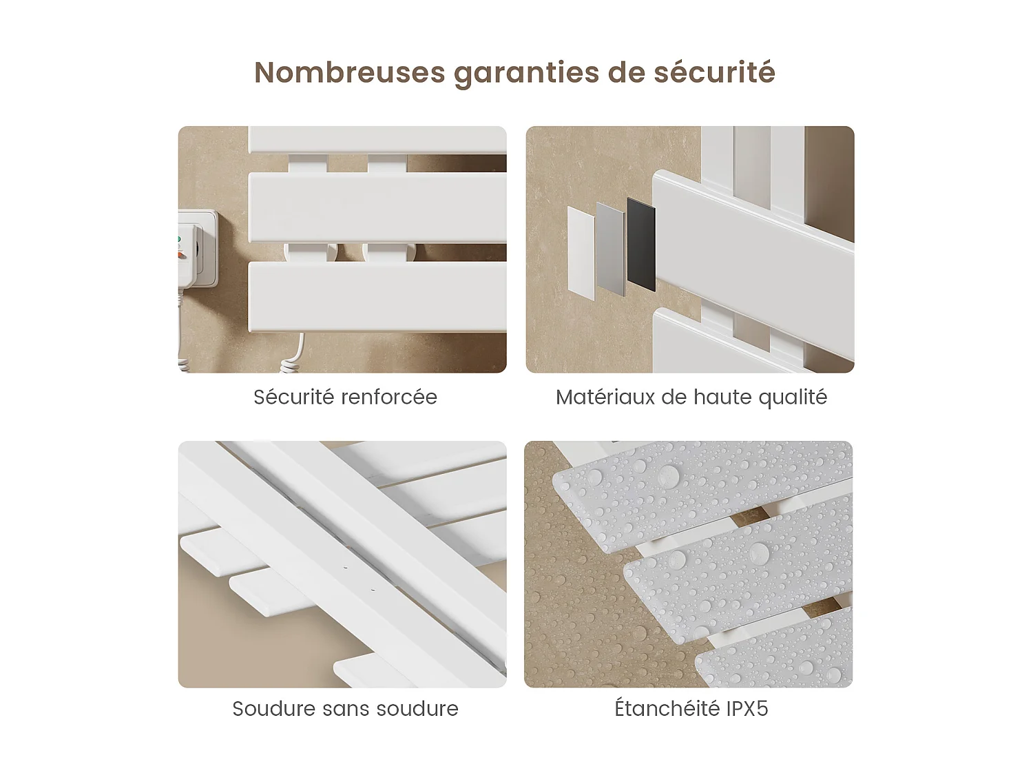 EMKE Elektrische handdoekradiator wit WiFi 130x50cm 440W carbon LCD-scherm app-bediening asymmetrisch