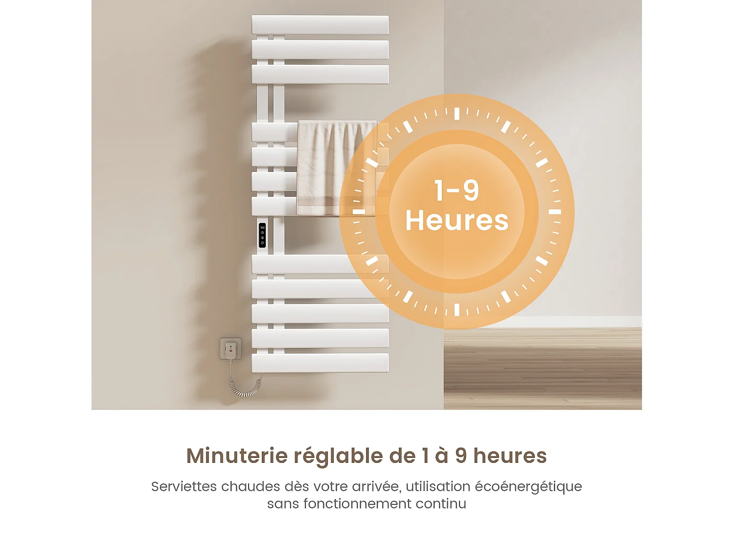 EMKE Elektrische handdoekradiator wit WiFi 130x50cm 440W carbon LCD-scherm app-bediening asymmetrisch