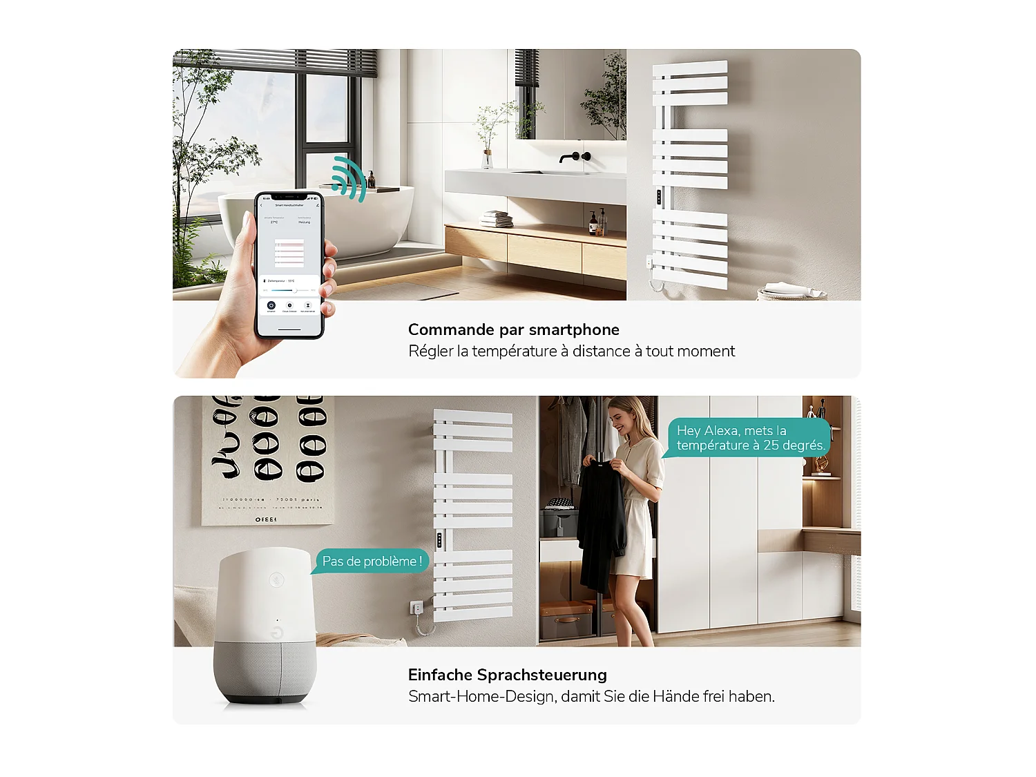 EMKE Sèche-serviettes Électrique Salle de Bain WiFi 1300x500 mm 440W, Blanc, Chauffe-serviettes Électrique