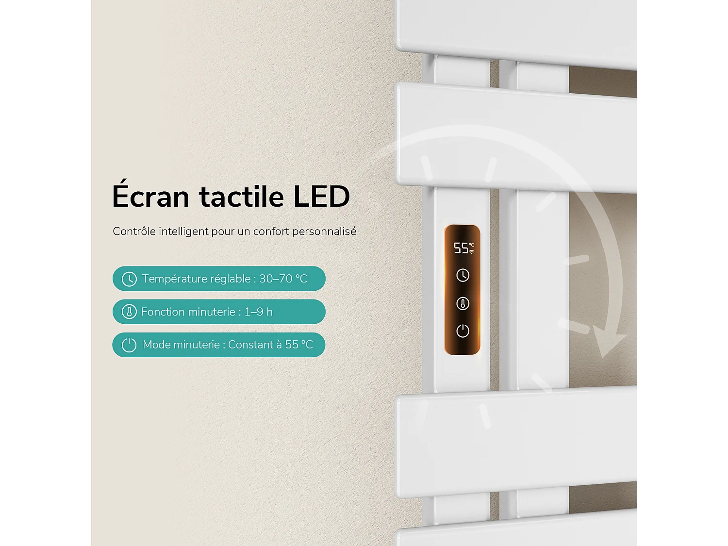 EMKE Sèche-serviettes Électrique Salle de Bain WiFi 1300x500 mm 440W, Blanc, Chauffe-serviettes Électrique
