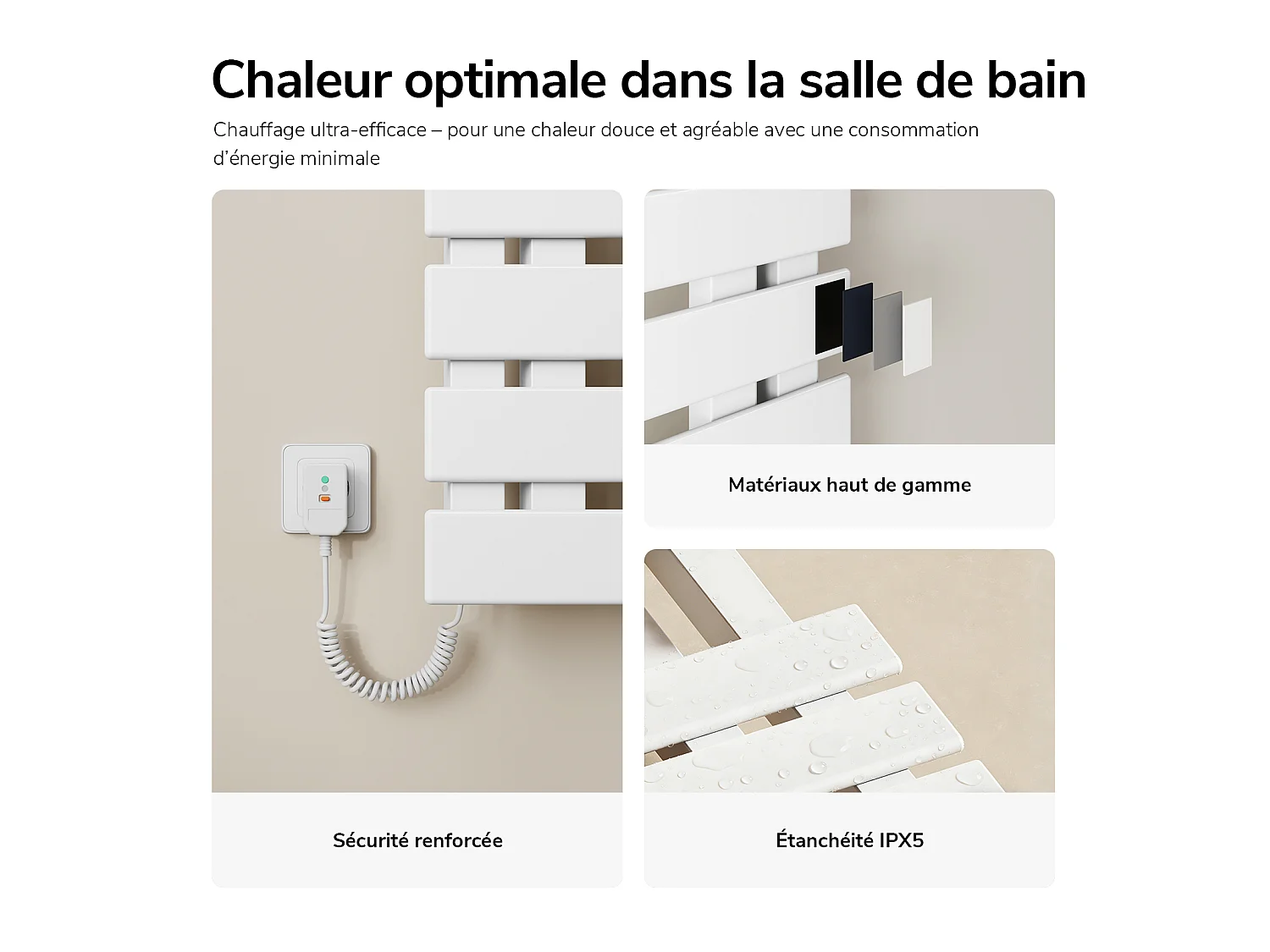 EMKE Sèche-serviettes Électrique Salle de Bain WiFi 1300x500 mm 440W, Blanc, Chauffe-serviettes Électrique