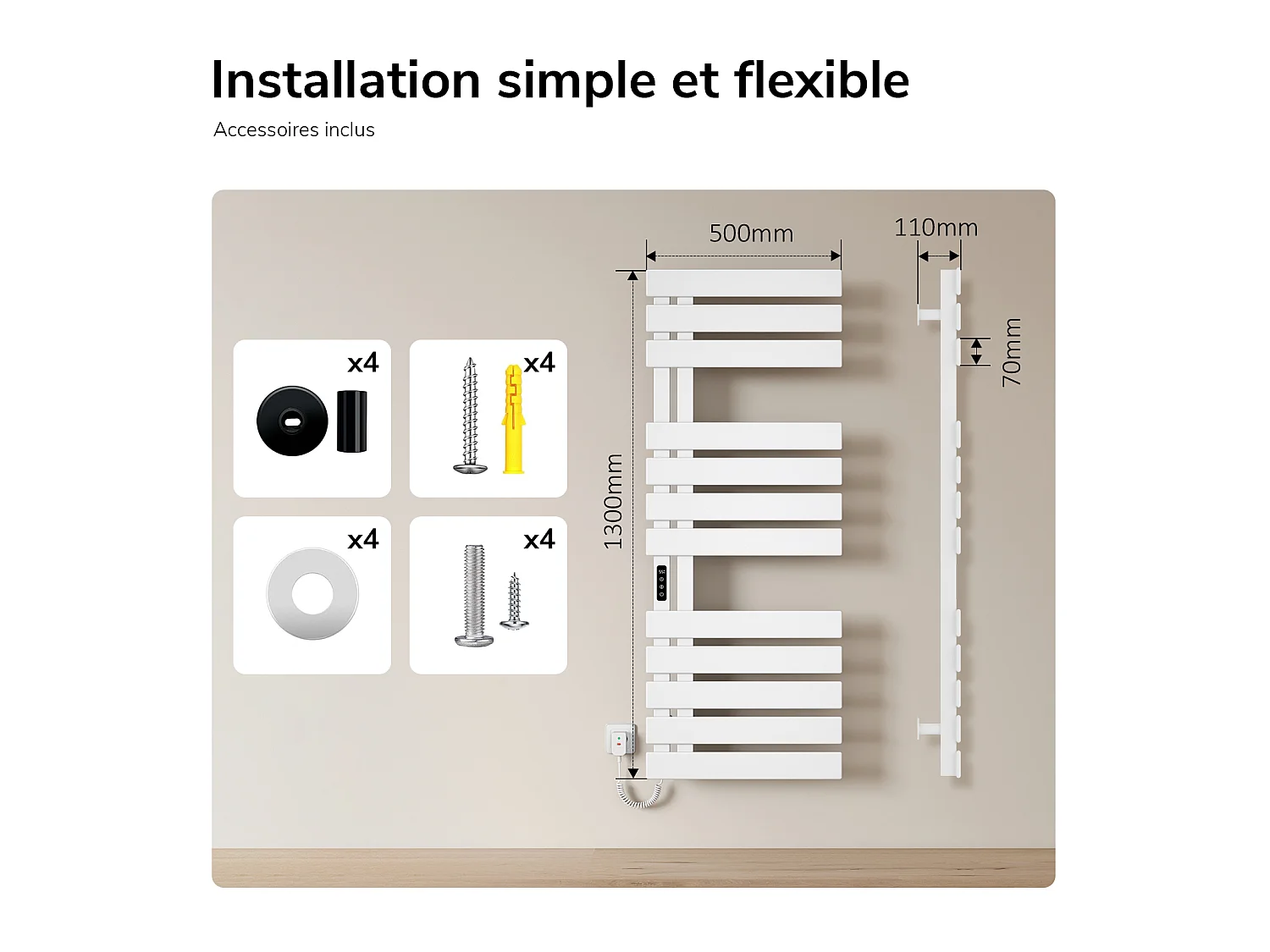 EMKE Sèche-serviettes Électrique Salle de Bain WiFi 1300x500 mm 440W, Blanc, Chauffe-serviettes Électrique