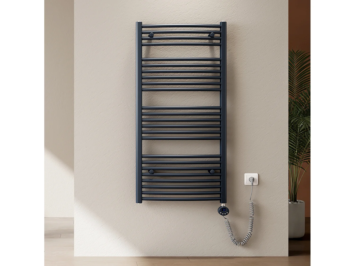 EMKE Elektrische handdoekradiator antraciet WiFi 120x40cm 500W IP44 thermostaat Tuya app smart life home