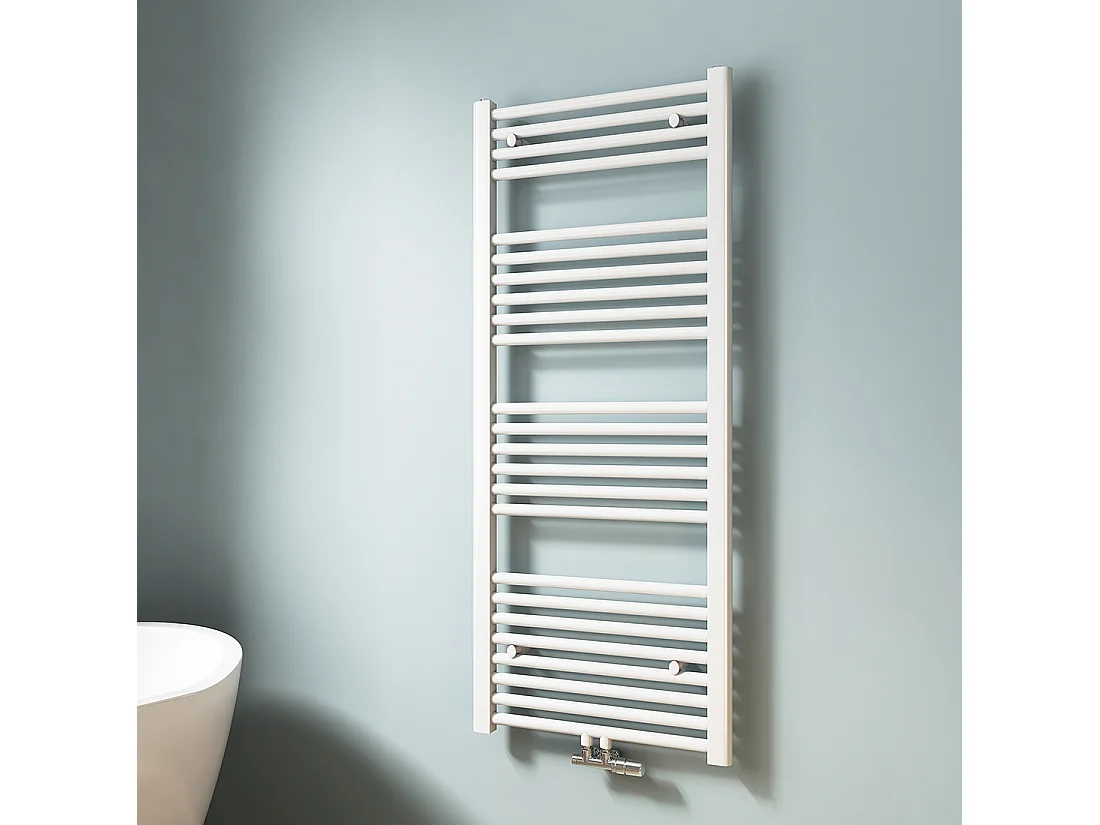 EMKE Handdoekradiator warm water wit 120 x 50 cm 513W midden en zijaansluiting