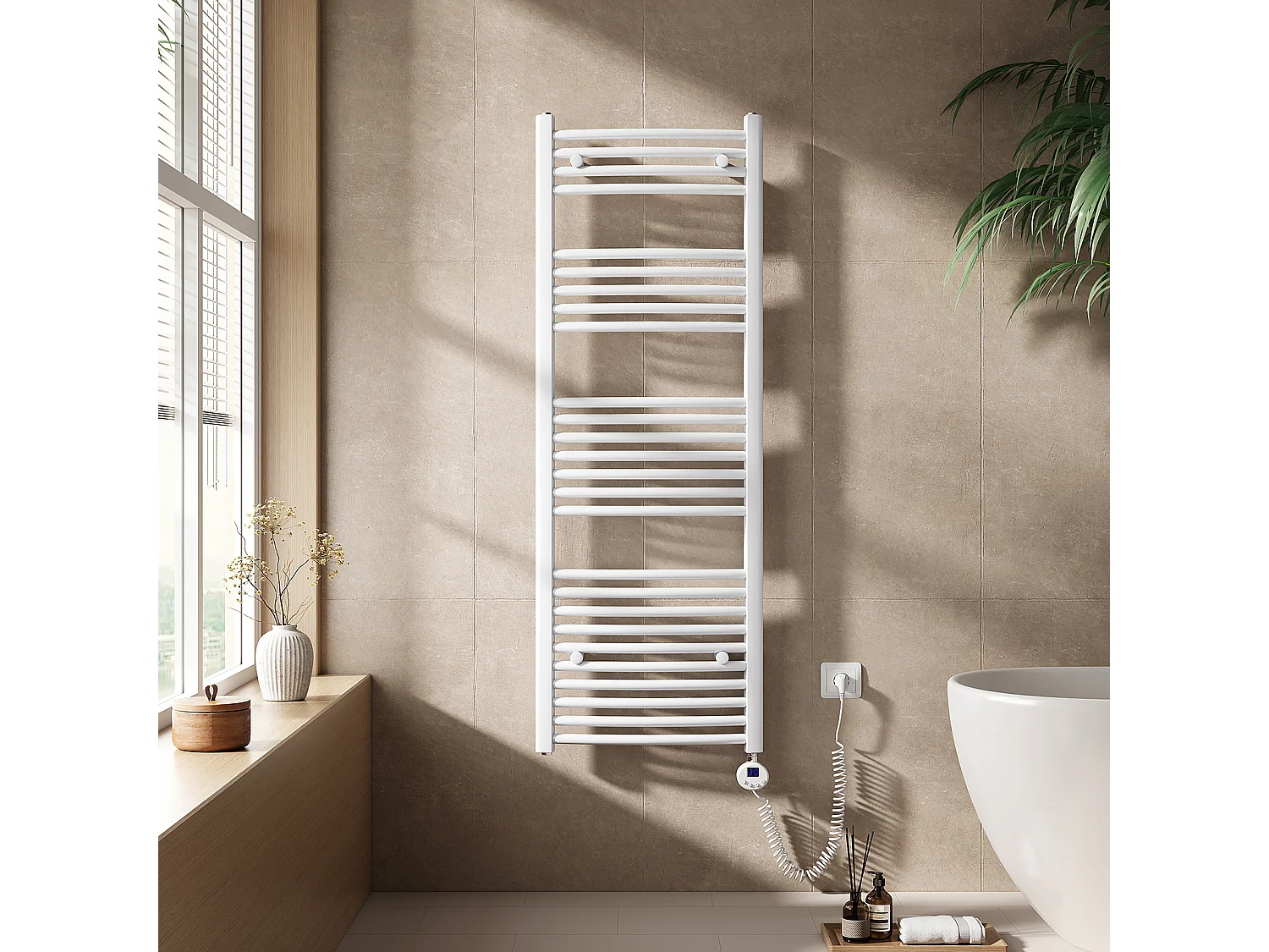 EMKE Elektrische handdoekradiator wit WiFi 140x50cm 600W IP44 thermostaat Tuya app smart life home