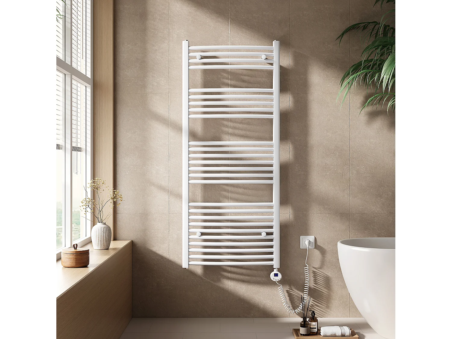 EMKE Elektrische handdoekradiator wit WiFi 140x60cm 600W IP44 thermostaat Tuya app smart life home