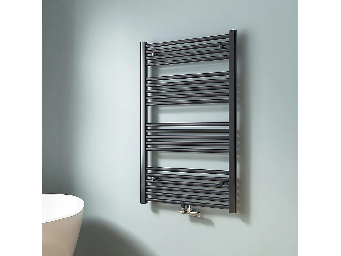 EMKE Handdoekradiator warm water antraciet 100 x 60 cm 498W midden en zijaansluiting