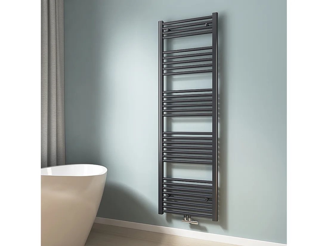 EMKE Handdoekradiator warm water antraciet 100 x 60 cm 498W midden en zijaansluiting