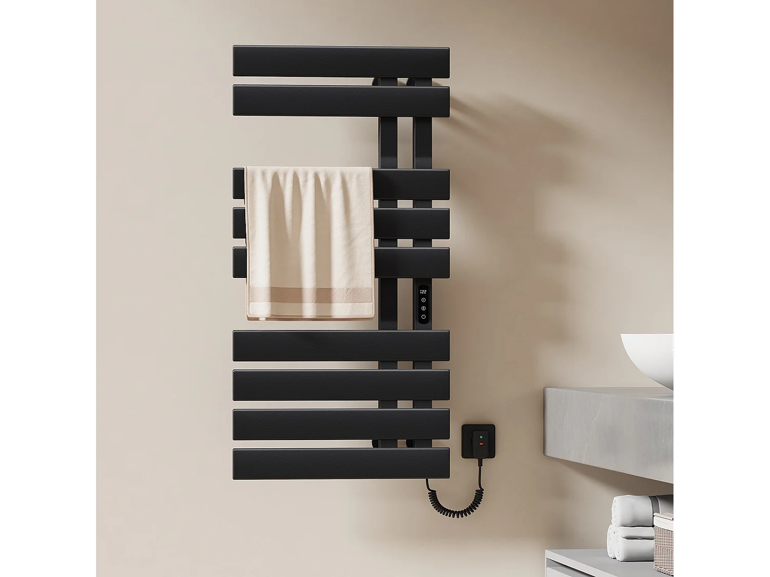 EMKE Elektrische handdoekradiator zwart WiFi 100x50cm 320W platte buizen app-bediening smart home