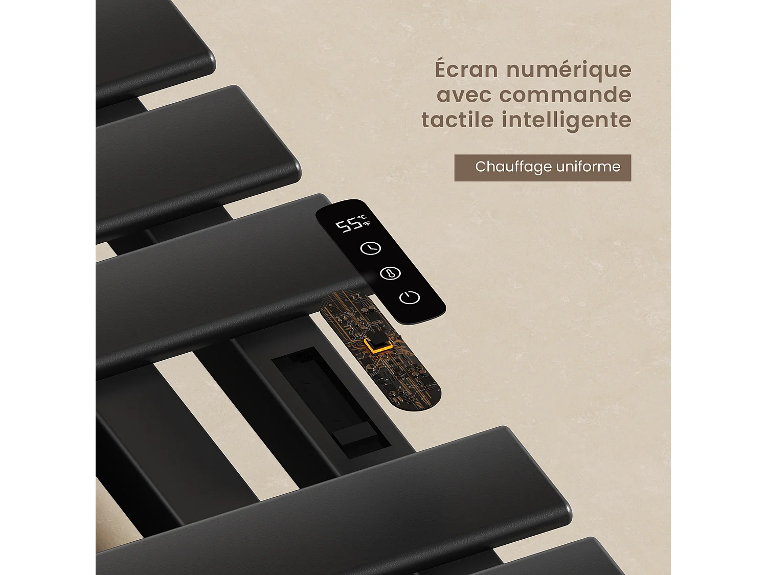 EMKE Elektrische handdoekradiator zwart WiFi 100x50cm 320W platte buizen app-bediening smart home