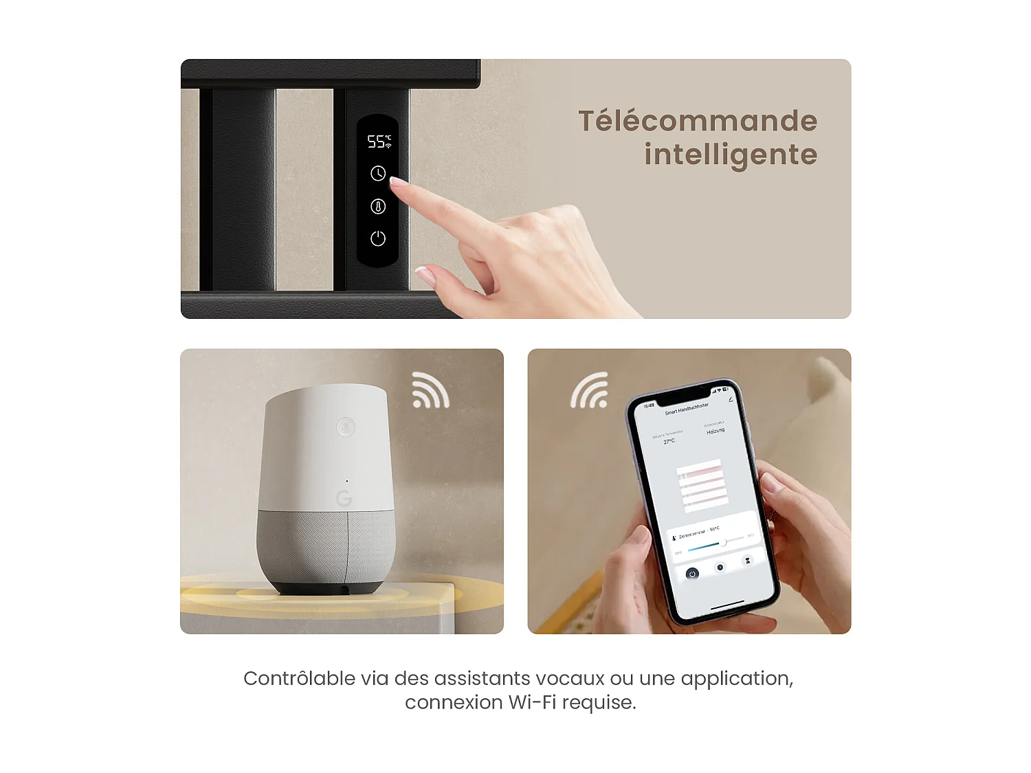 EMKE Elektrische handdoekradiator zwart WiFi 100x50cm 320W platte buizen app-bediening smart home