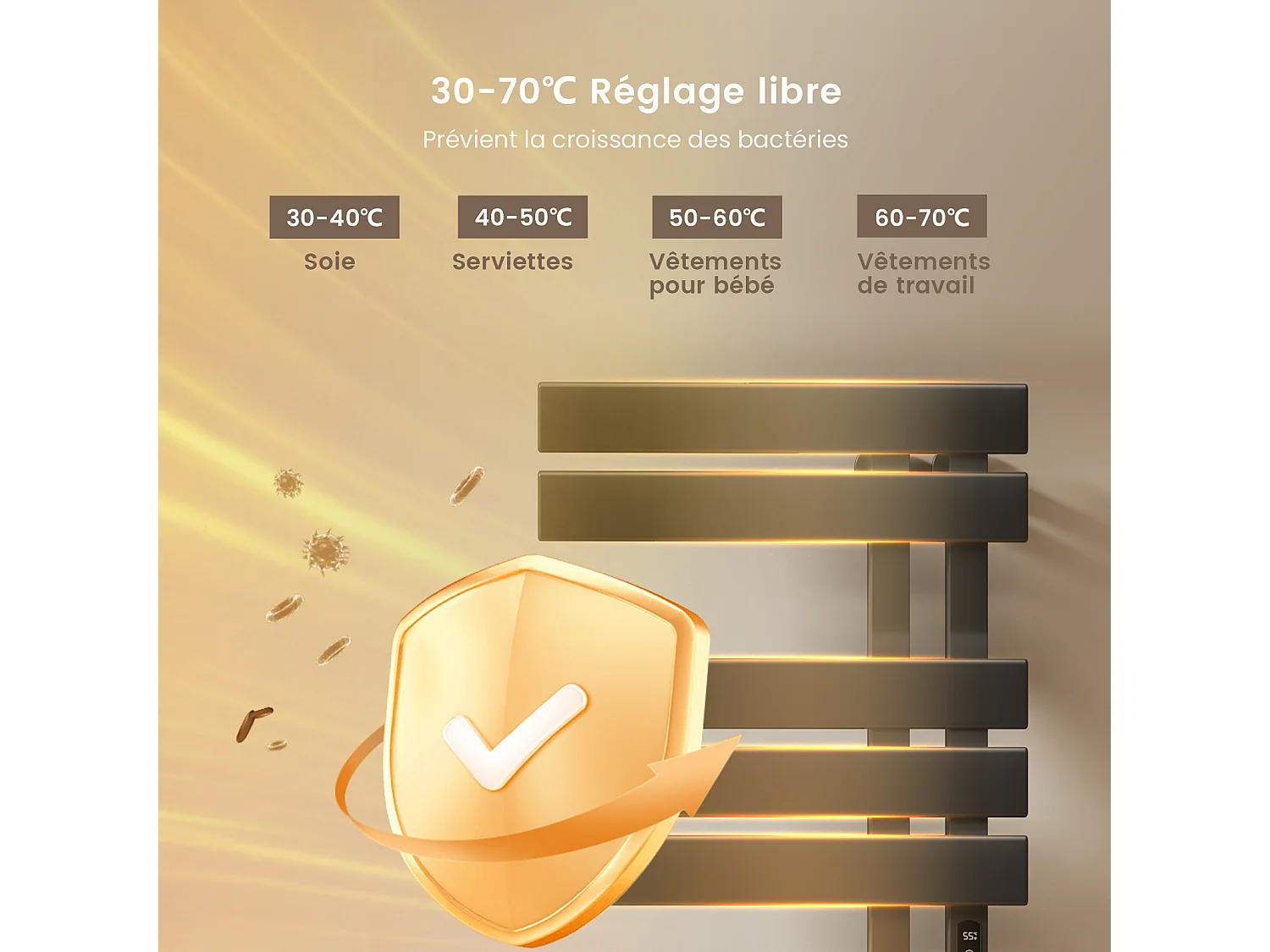 EMKE Elektrische handdoekradiator zwart WiFi 100x50cm 320W platte buizen app-bediening smart home