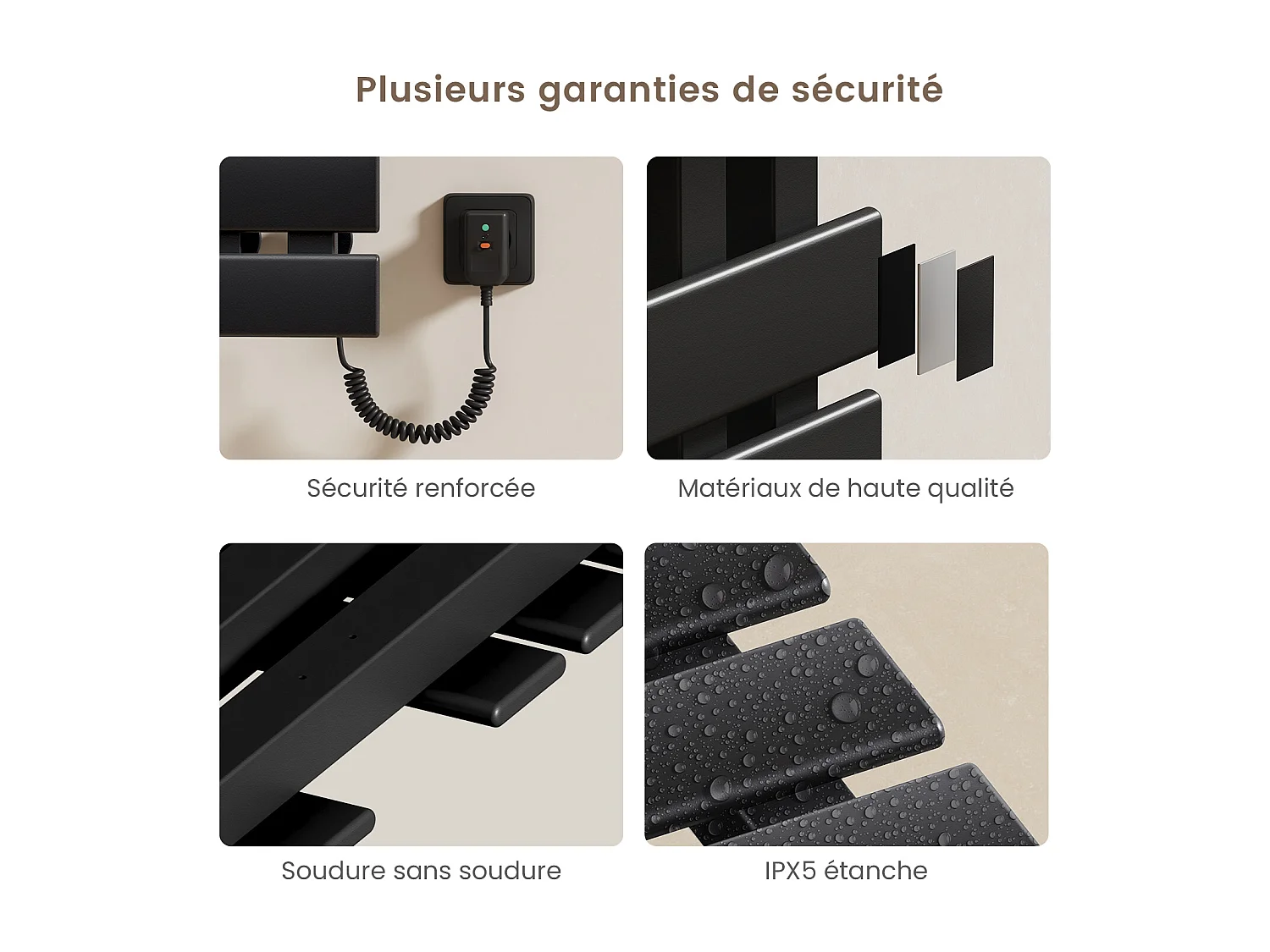 EMKE Elektrische handdoekradiator zwart WiFi 100x50cm 320W platte buizen app-bediening smart home