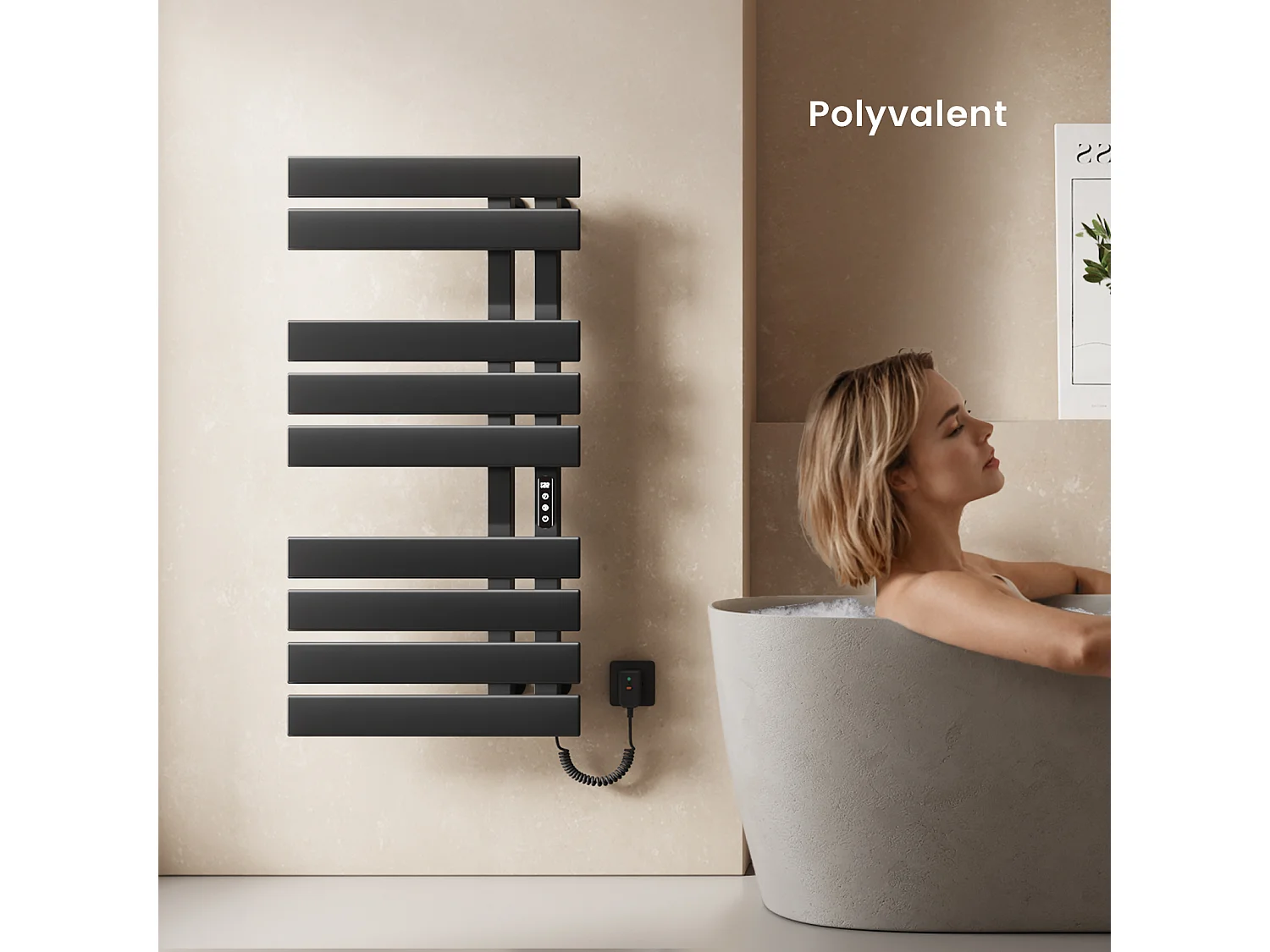 EMKE Elektrische handdoekradiator zwart WiFi 100x50cm 320W platte buizen app-bediening smart home