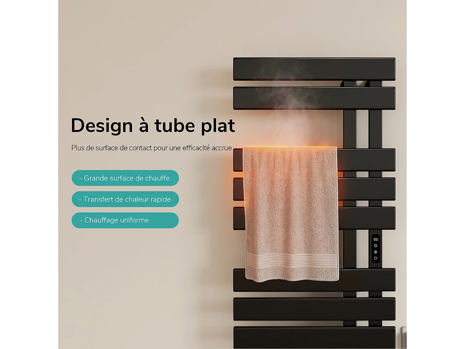 EMKE Sèche-serviettes Électrique Salle de Bain WiFi 1000x500 mm 320W, Noir, Chauffe-serviettes Électrique