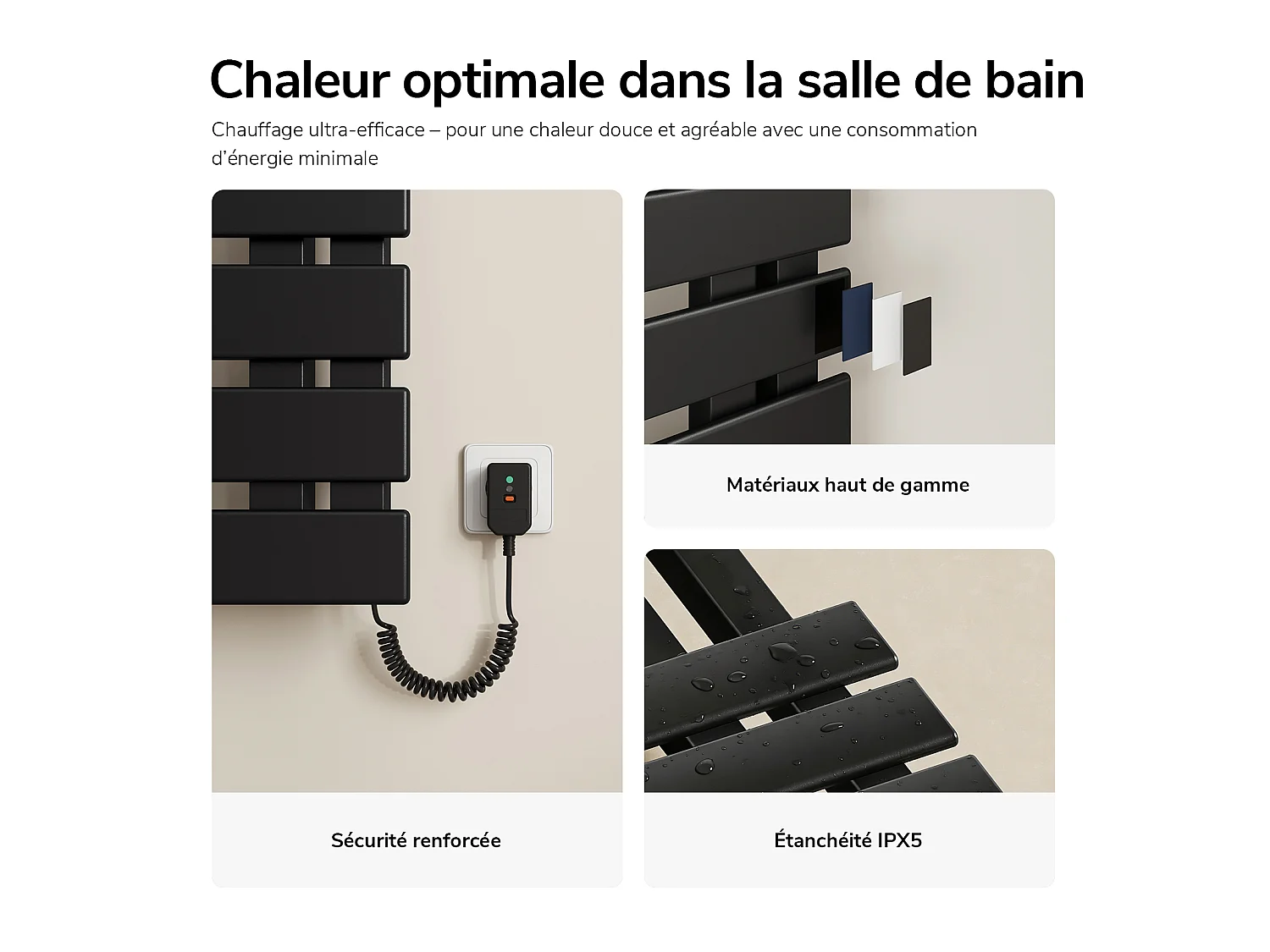EMKE Sèche-serviettes Électrique Salle de Bain WiFi 1000x500 mm 320W, Noir, Chauffe-serviettes Électrique