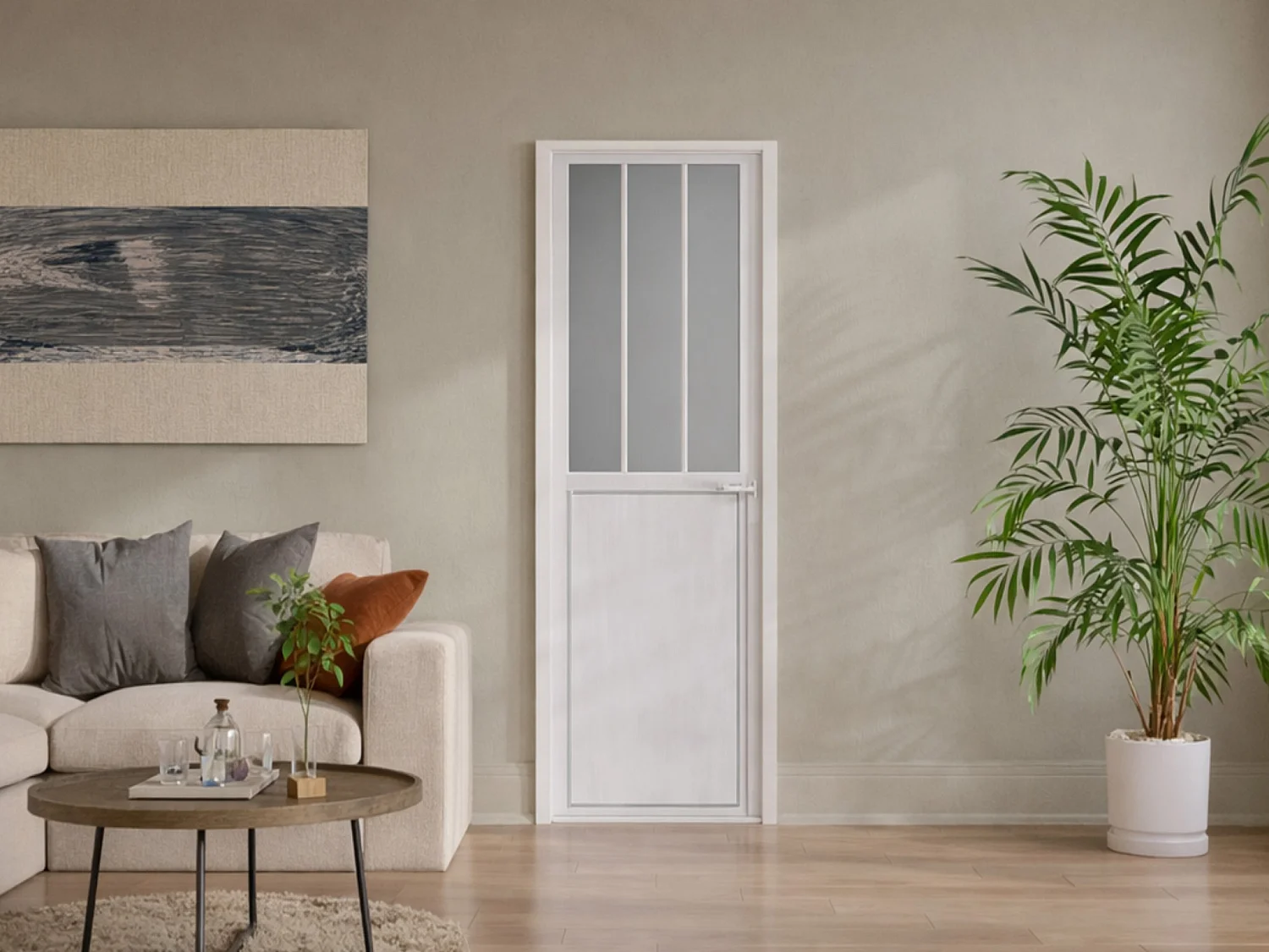 Reversible aluminium and frosted tempered glass workshop-style door set - H204 x W73 cm - White - ERMELO